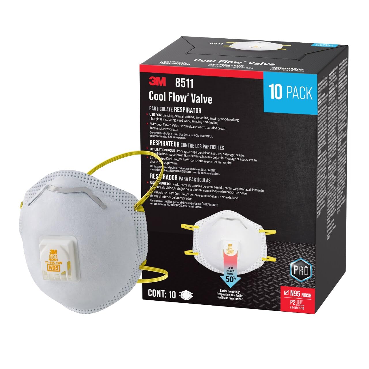 3M 8511 Respirator, N95, Cool Flow Valve (10-Pack)