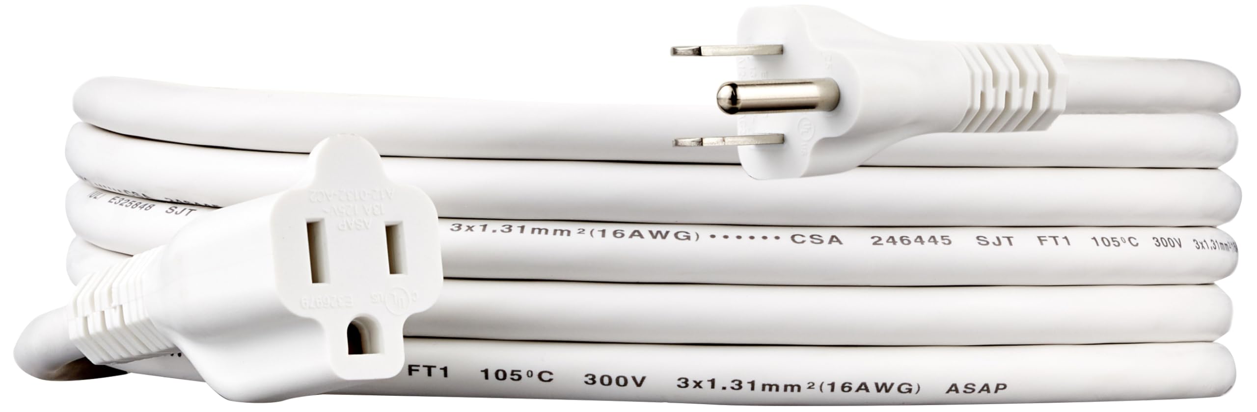 Amazon Basics Extension Cord, 10 Ft, 3-Prong Outlet Extender, Indoor Use, 13 Amps, 125V, White