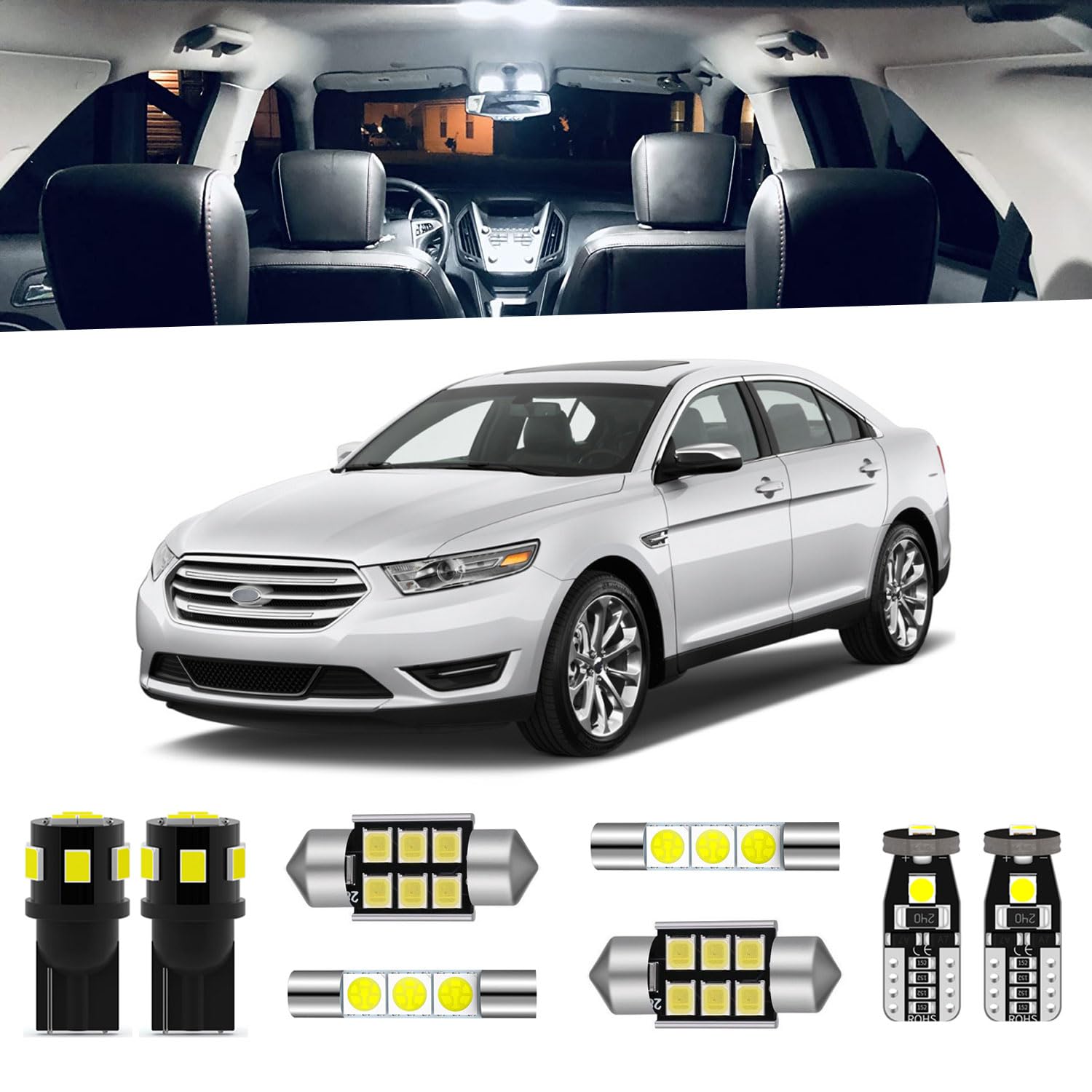 ENDPAGE 11-Pieces LED Interior Lights Kit for Ford Taurus 2010 2011 2012 2013 2014 2015 2016 2017 2018 2019 White 6000K Interior LED Lighting Package + Install Tool