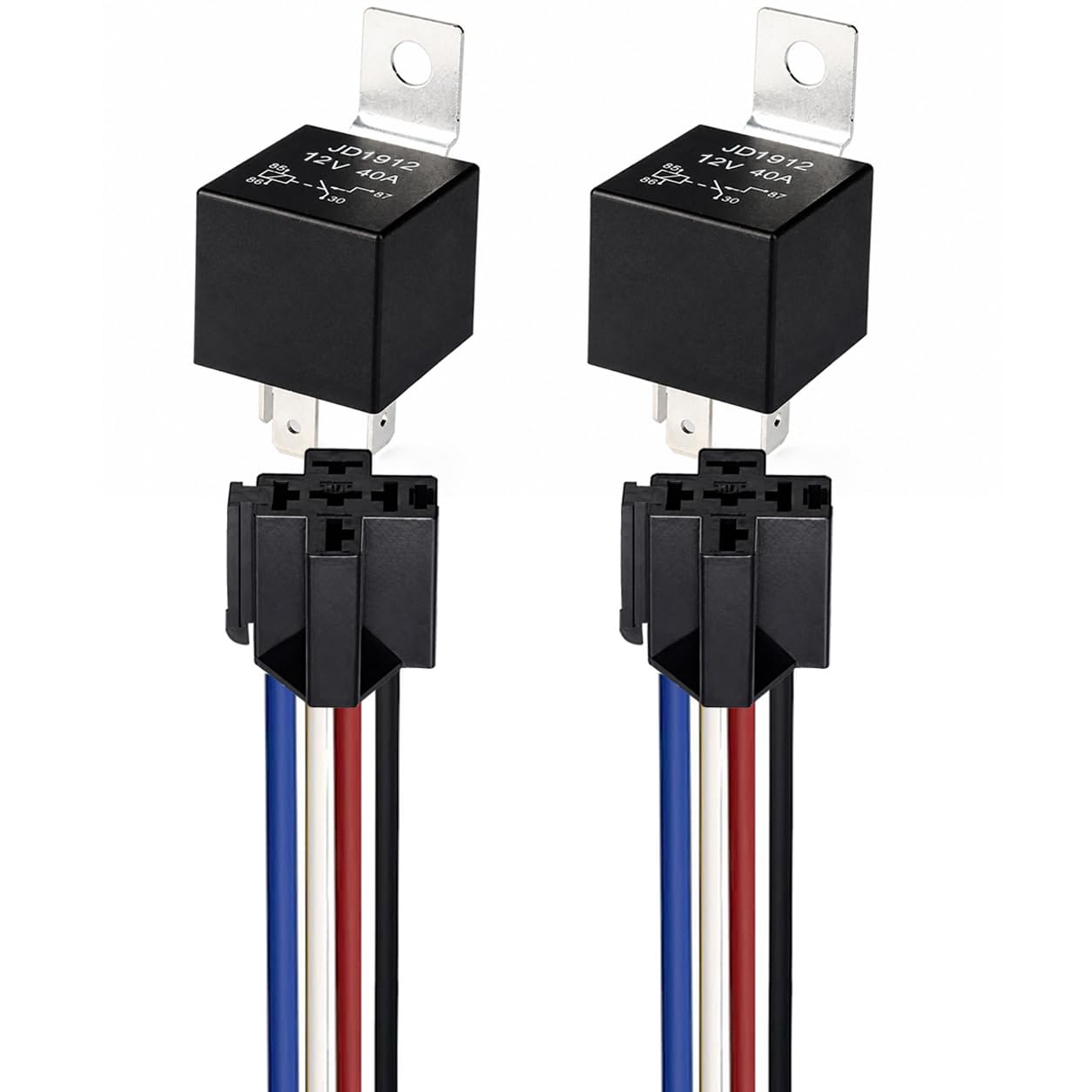 Gebildet 2pcs 12V 40A 4 Pin SPST Car Relay Harness JD1912, 12AWG Harness Sockets with Built-in Diode for Automotive Truck Van Boat Motorcycle