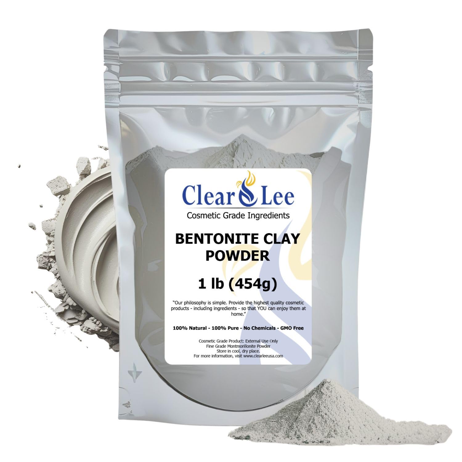 ClearLee Bentonite Clay Cosmetic Grade Powder - 100% Pure Natural Powder - Indian Clay - Great For Skin Detox, Rejuvenation, and More - Heal Damaged Skin - DIY Clay Face Mask (1 LB)