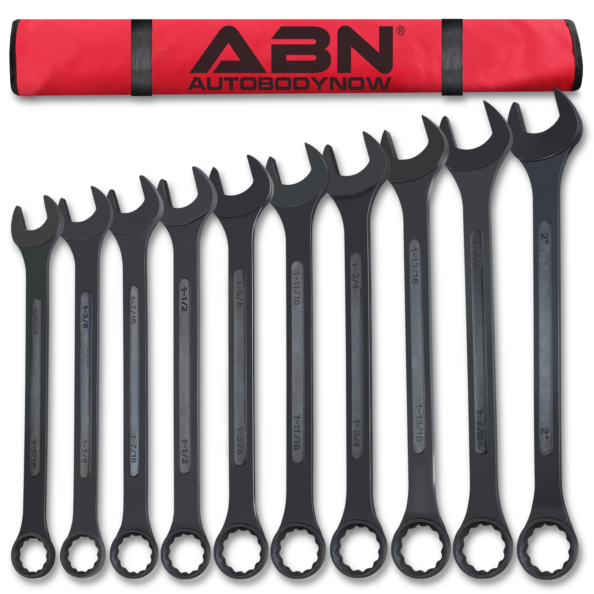 ABN Large Combination Wrench Set SAE 1-5/16 to 2in - Standard 10 Piece Jumbo Open End Wrench Set