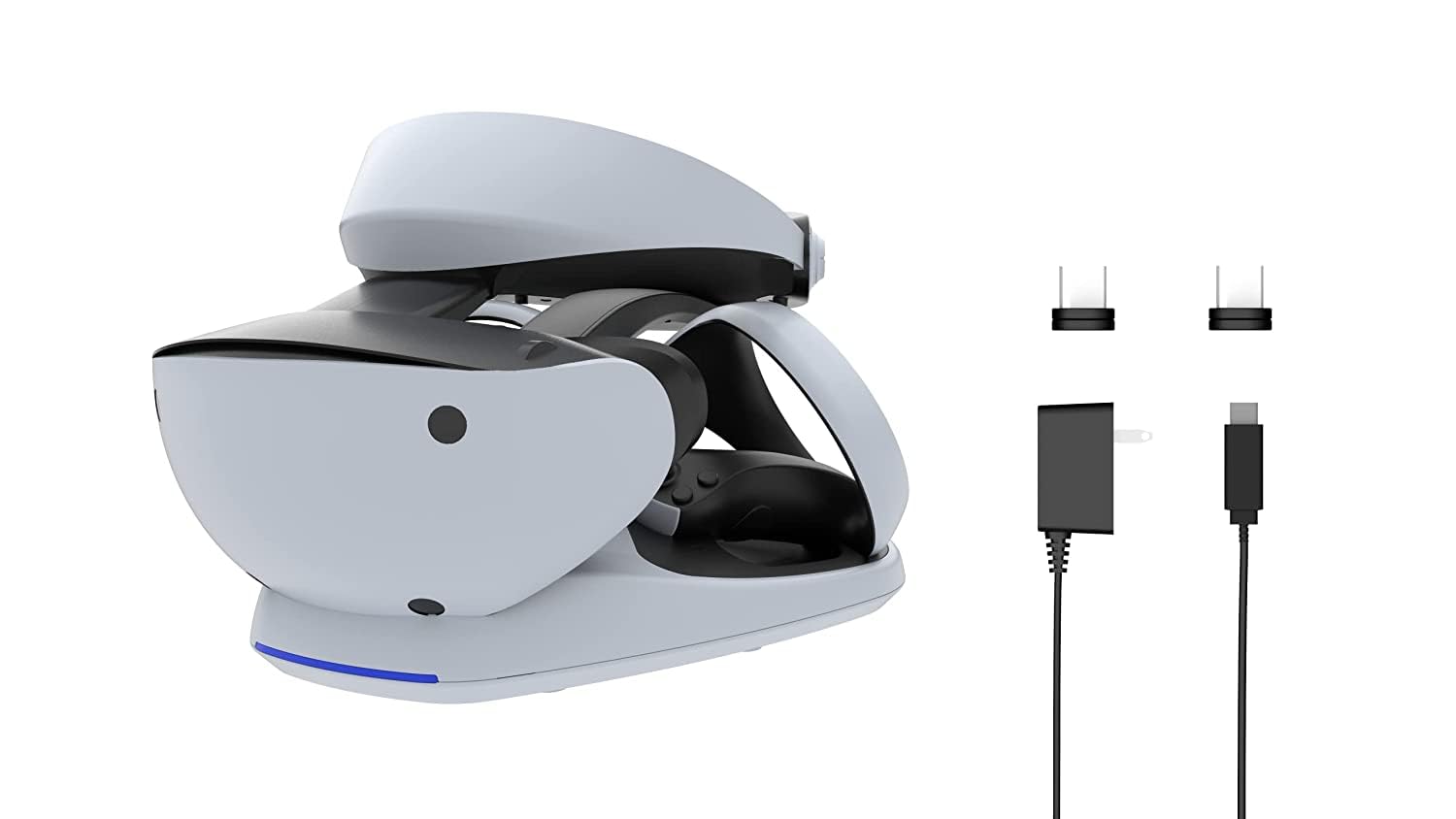 Collective Minds PSVR2 Showcase Premium Charging Station and Display Stand – Fast Charge with Magnetic Adapters, Safe Storage for PS VR2 Headset and Sense Controllers, Includes Type-C AC Adapter