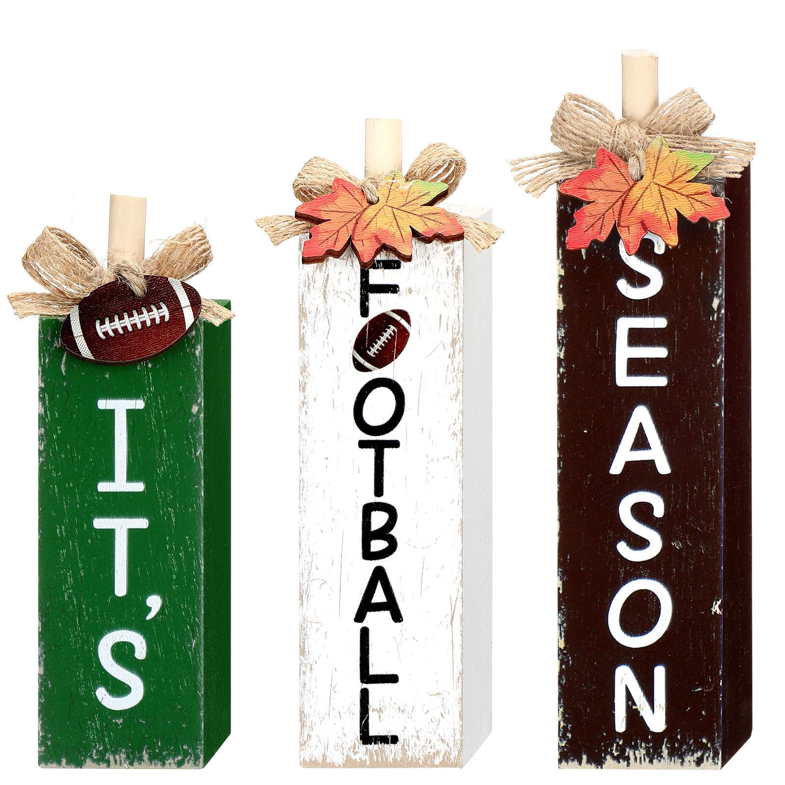 Redbaker 3 Pcs Football Fall Decor, Football Wooden Centerpieces for Table