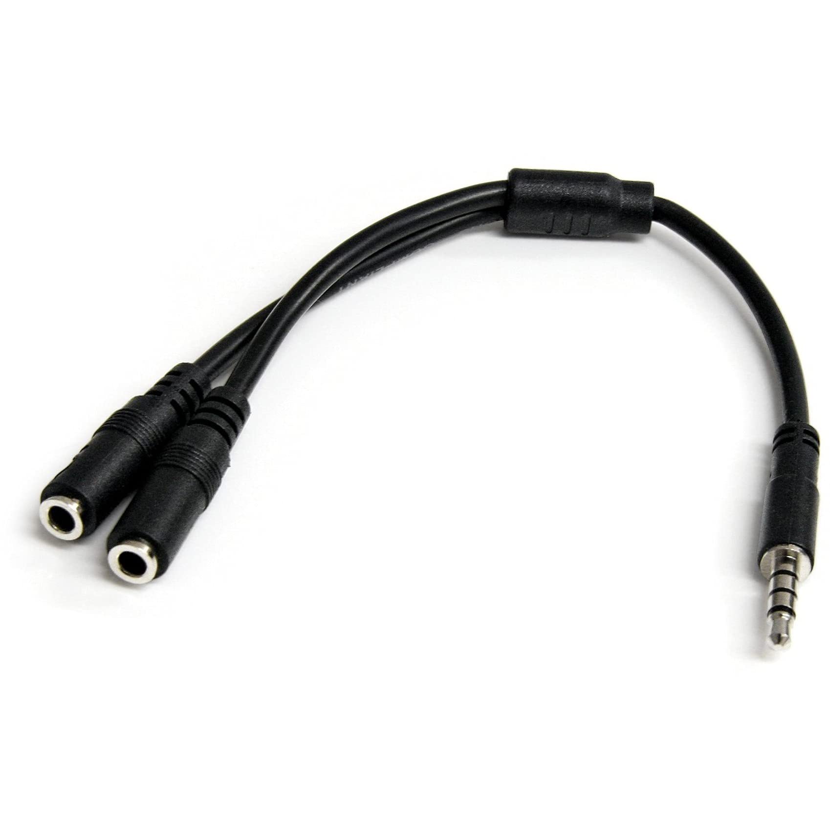 StarTech.com Headset Adapter, Microphone and Headphone Splitter - 3.5mm Male Aux to 3.5mm Female Audio & Mic Combo Jack Y Cable for Laptop / PC (MUYHSMFF) Black