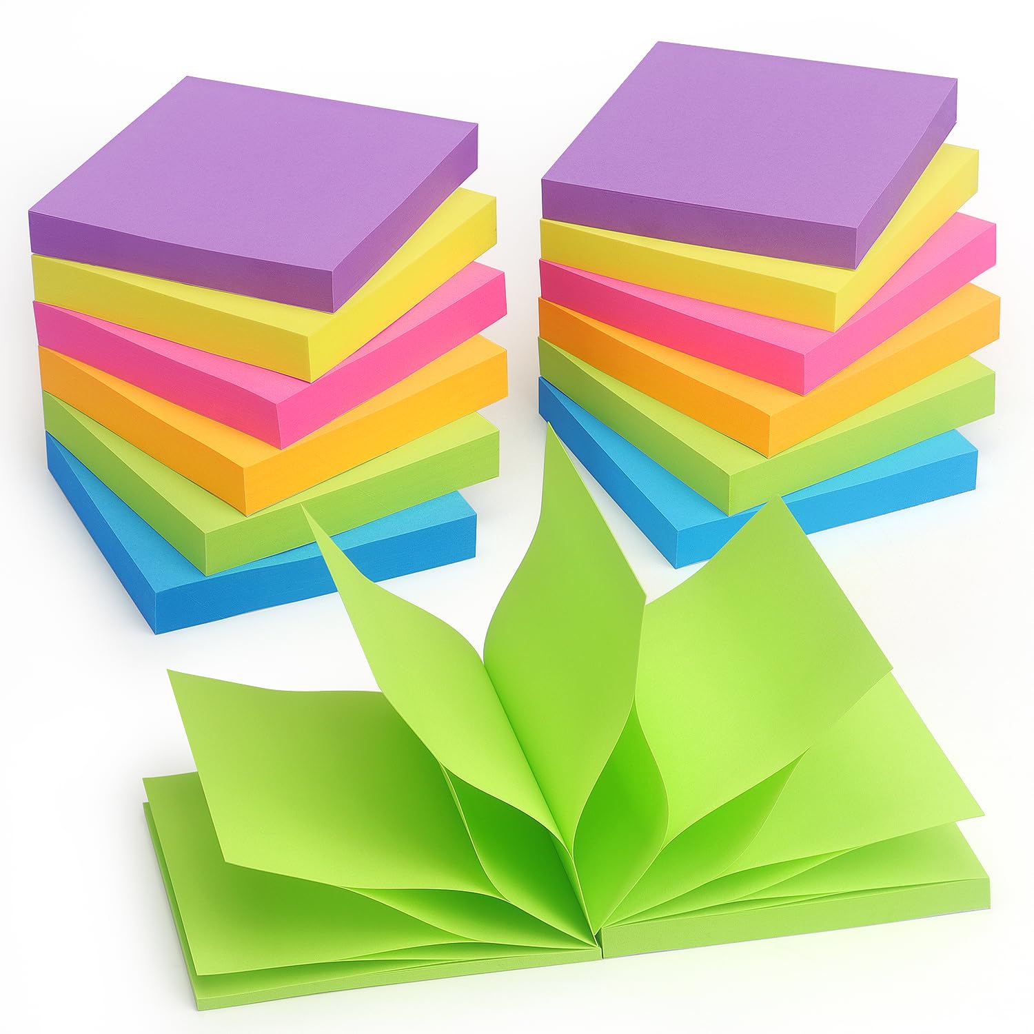 Winner Aura Pop Up Sticky Notes 3x3 inch Bright Colors Self-Stick Pads 12 Pack 1200 Sheets
