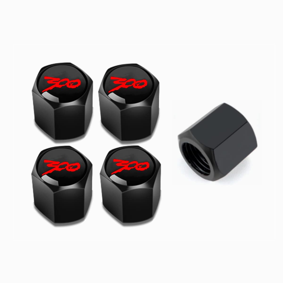 HUIANTS for Chrysler 300/C/ 300S Black Metal Tire Valve Stem Cap Covers Air Valve Cap Set Dust Proof Leak-Proof Air Cover Logo Styling Car Accessories(Pack of 5)