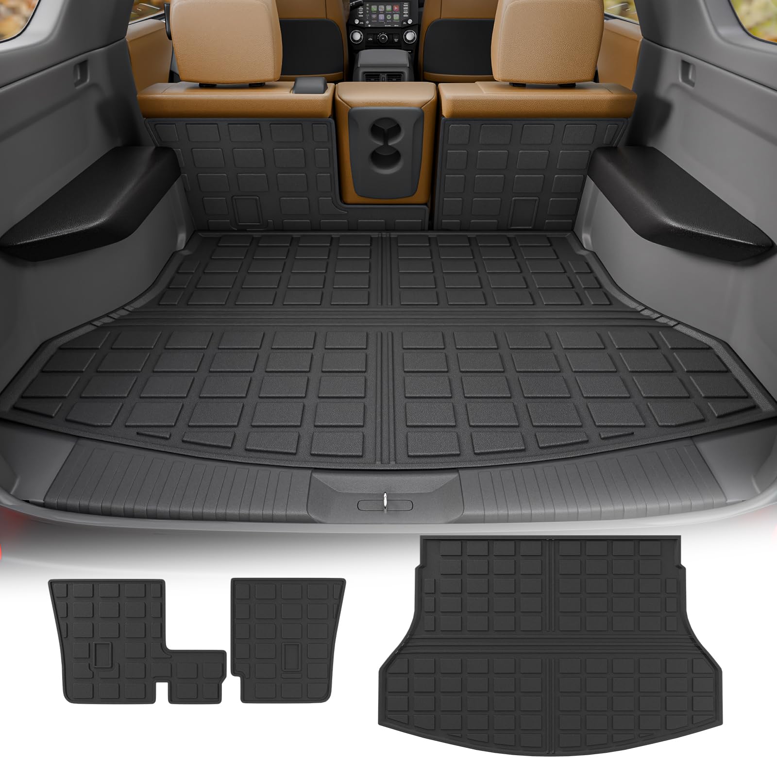 Rongtaod Cargo Mat Compatible with 2014-2020 Nissan Rogue Trunk Mat Cargo Liner All Weather Back Seat Cover Protector 2019 Rogue Accessories (Backrest Mats+Trunk Mat)