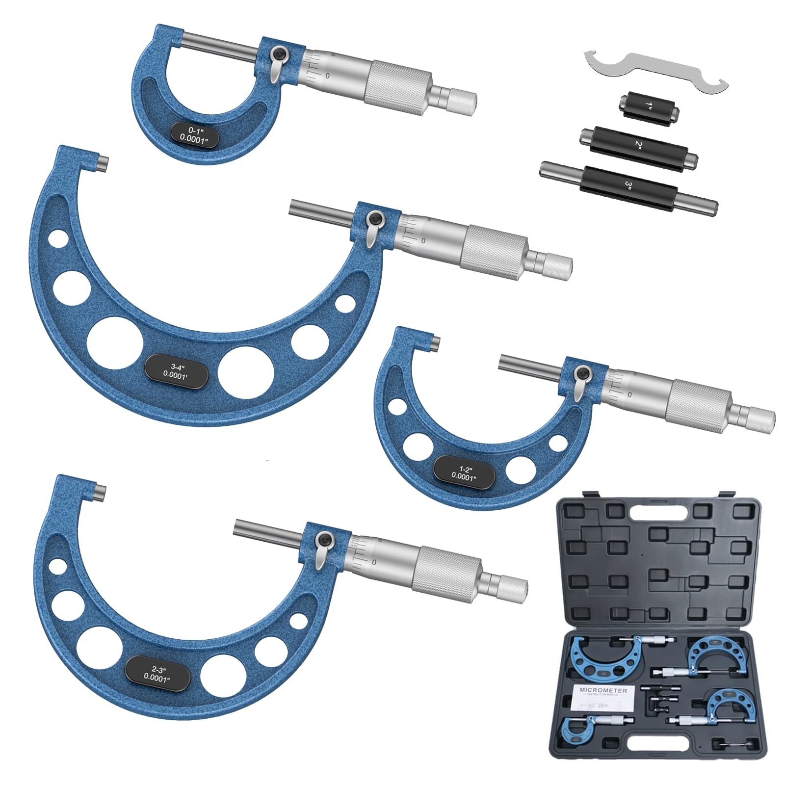 HDLNKAK Outside Micrometer 0-4", 0.0001" Graduation Micrometer Set