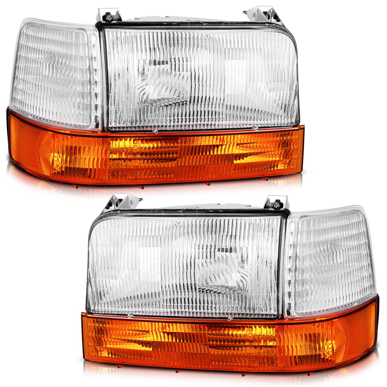 WEELMOTO Halogen Headlights for 1992-1997 Ford F-150 F-Super Duty / 92-98 F-250 F-350/92-96 Ford Bronco Replacement Headlamp with Corners and Signal Lights