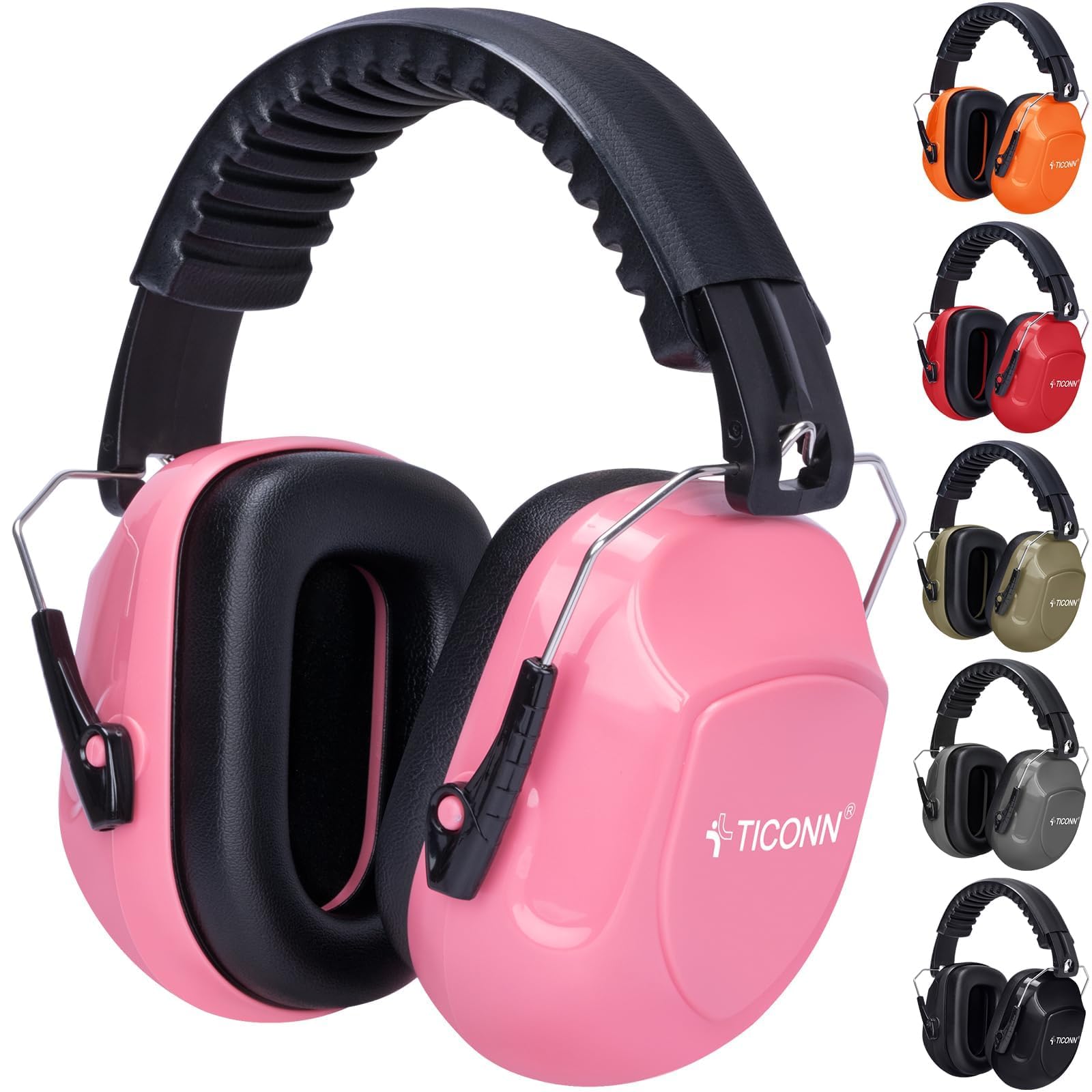 TICONN Noise Cancelling Ear Muffs for Adults, SNR 33dB Hearing Protection, Adjustable Safety Earmuffs for hunting, Construction (Soft Pink)