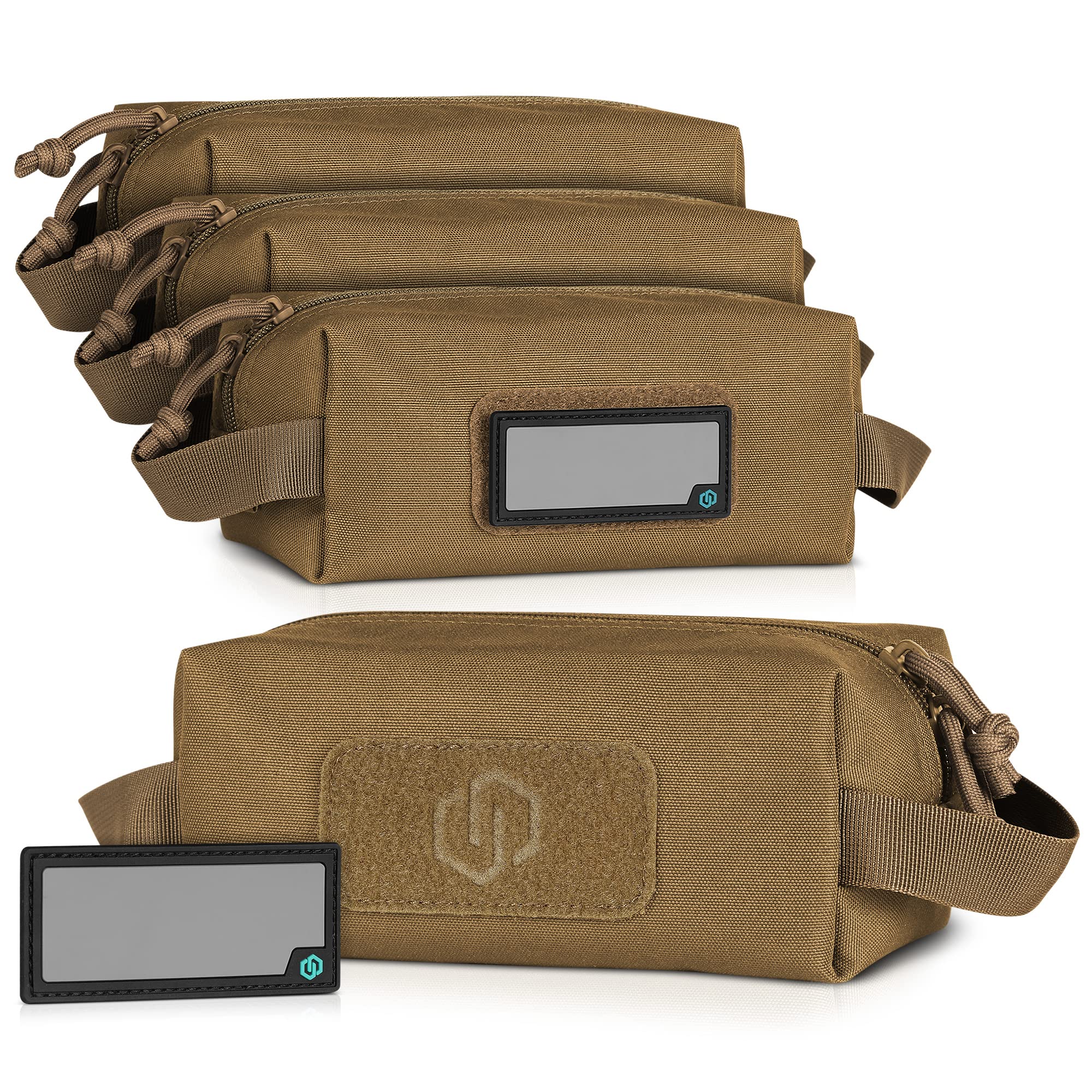 Savior Equipment Loose Sacs 4-Pack Tactical Ammo Pouch Firearm Ammunition Carrier Bag, ID Patches Included, Tan