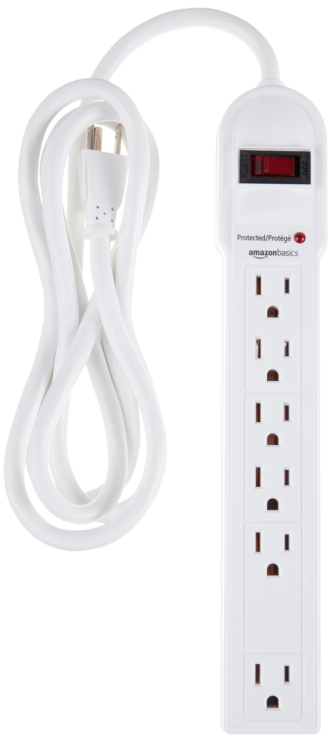 Amazon Basics Surge Protector Power Strip, 6-Outlet, 790 Joules, Circuit Breaker, LED Indicator, 6ft Extension Cord, White