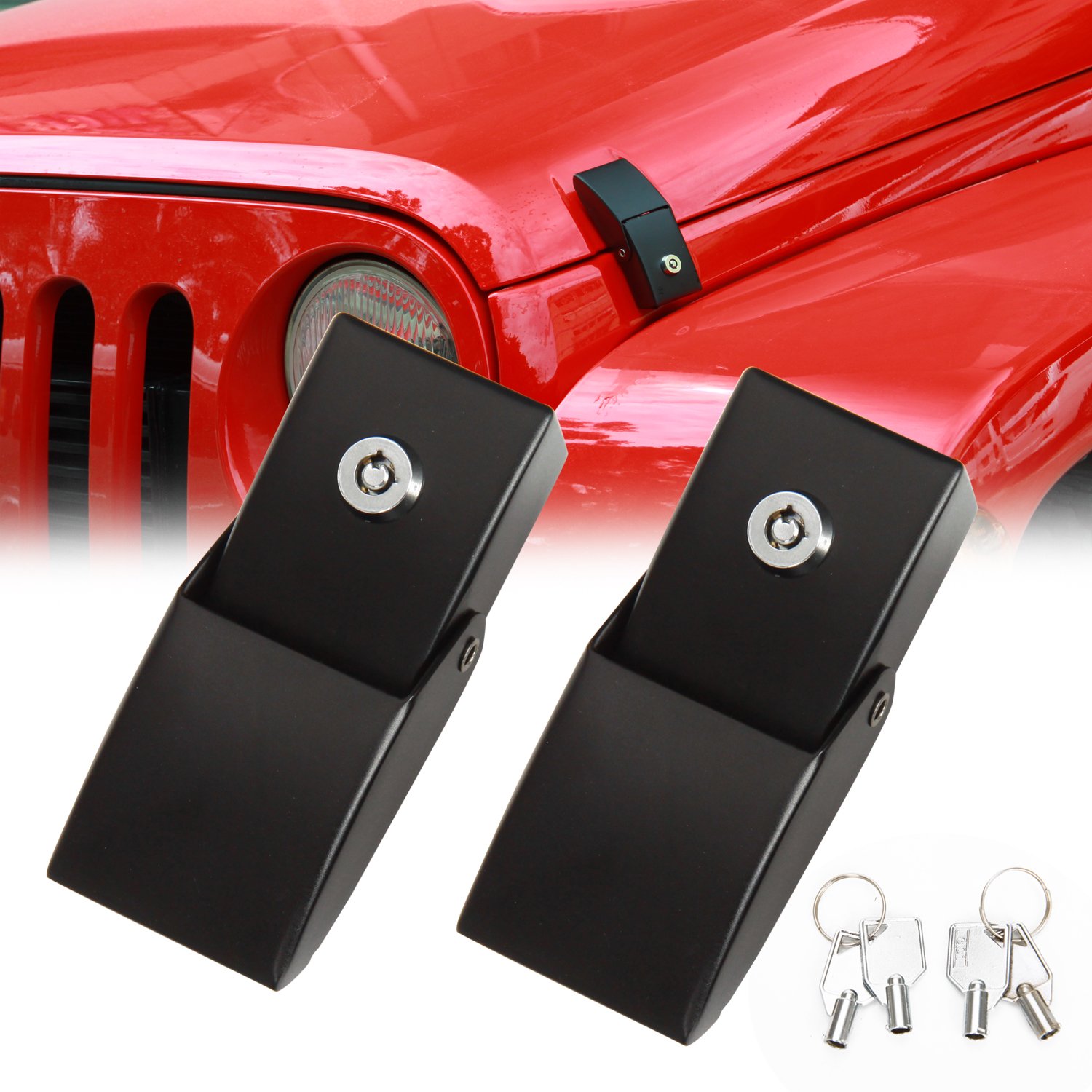 RT-TCZ for Jeep Wrangler Hood Latches Catch Kit with Lock for Jeep Wrangler JK JKU(2007-2017) JL JLU(2018+) Gladiator JT(2020+) Black Exterior Accessories 2pcs