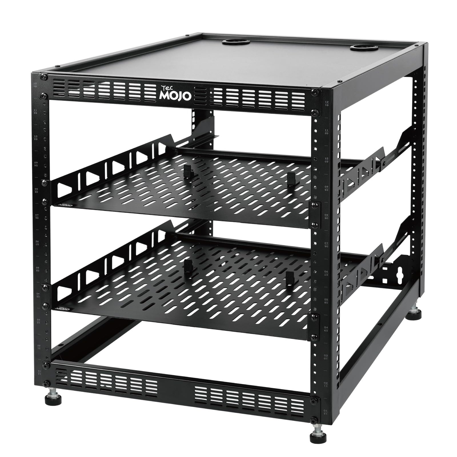Tecmojo 12U Open Frame Network Rack for IT & AV Gear, AV Rack Floor Standing or Wall Mounted,with 2 PCS 1U Rack Shelves & Mounting Hardware,Network Rack for 19" Networking,Audio and Video Device