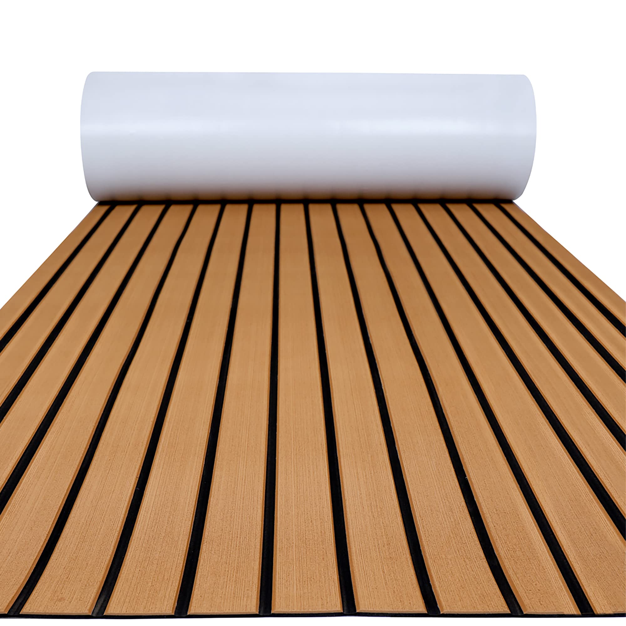 FOCEAN Boat Flooring EVA Foam Boat Decking Faux Teak Marine Flooring Marine Mat Sheet for Motorboat Jon Boats Bass Boat RV Kayak, 94.5''x 47.2'', Brown with Black Lines