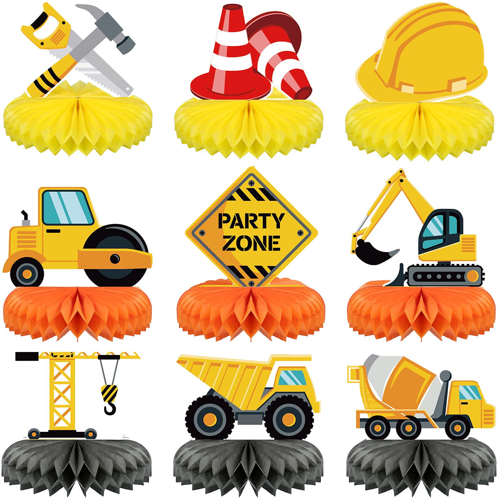 9 Pcs Construction Party Honeycomb Centerpieces for Birthday Table Decor