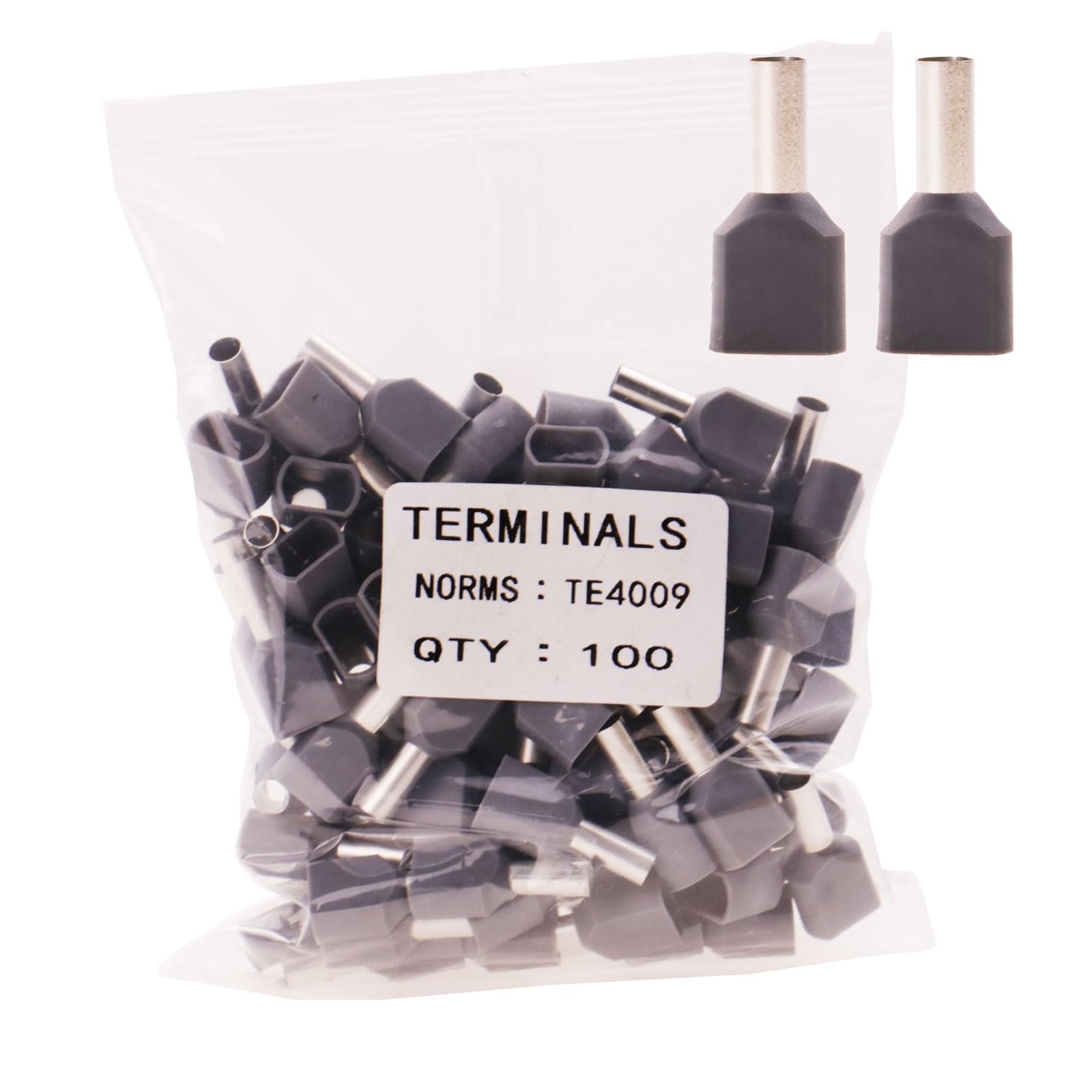 Fidioto 12AWG Dual Barrel Ferrules Terminal, AWG 12/4mm² Twin Ferrule Connectors Wire Ends Terminals Pins for Car Audio, Electronics, Communication Equipment