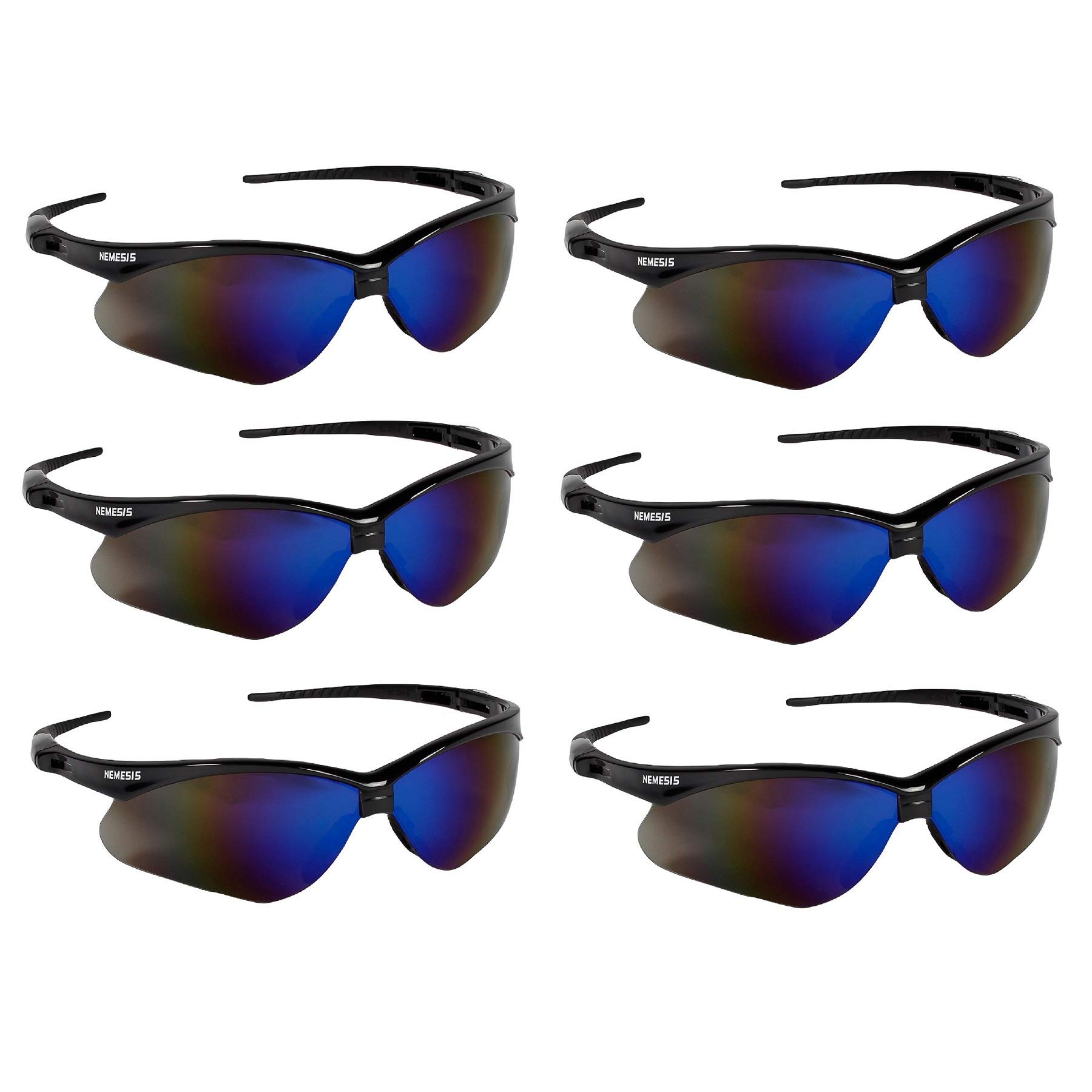 KleenGuard V30 Nemesis Safety Glasses / Sunglasses 14481 Black Frame, Blue Mirror Lens (6 Pair)