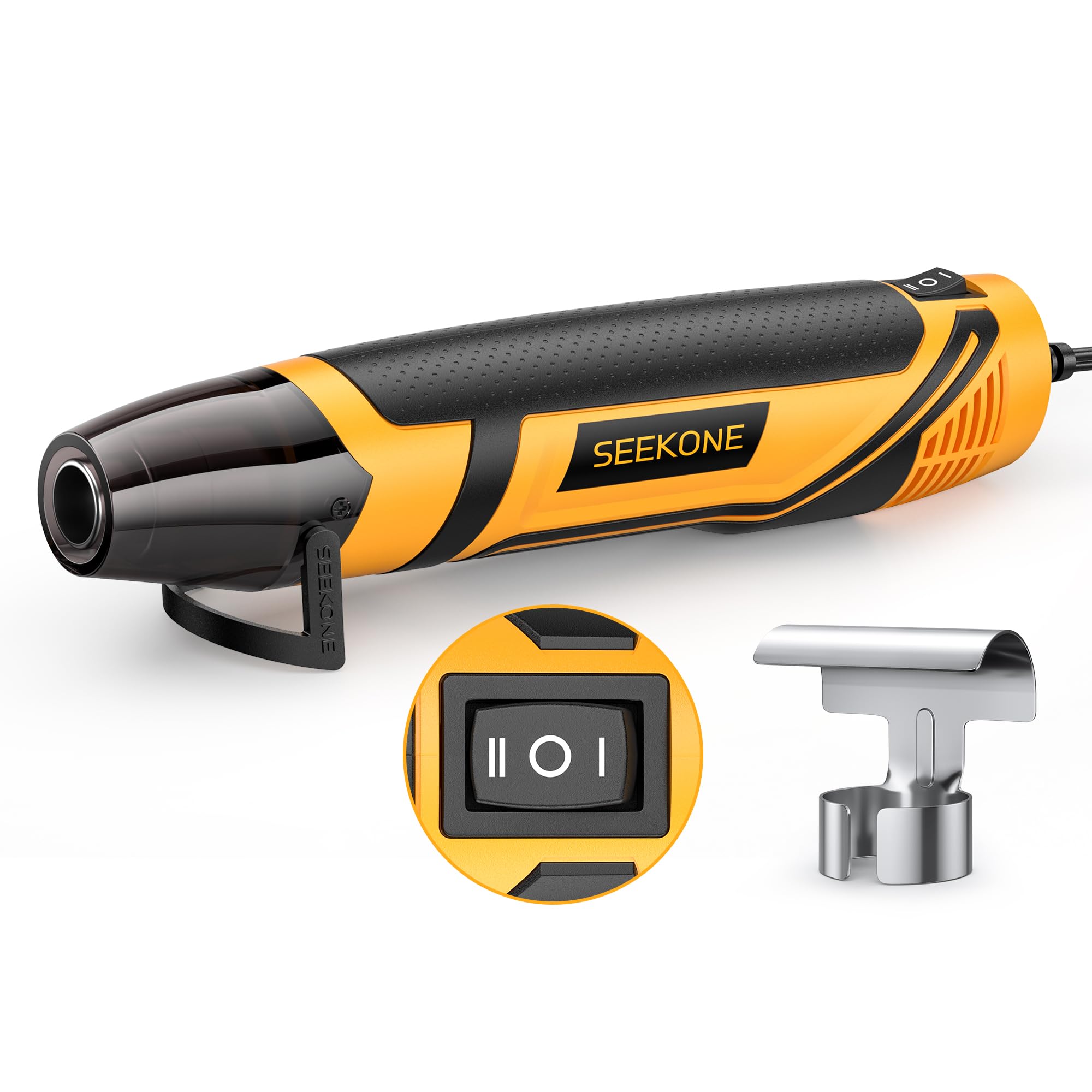 SEEKONE Mini Heat Gun, 350W 2-Temp Settings 500℉ & 842℉（260℃& 450℃） Fast Heat Hot Air Gun Tool with Reflector Nozzle and 4.9Ft Long Cable Overload Protection for Crafting, Vinyl Wrap and Shrink Tubi