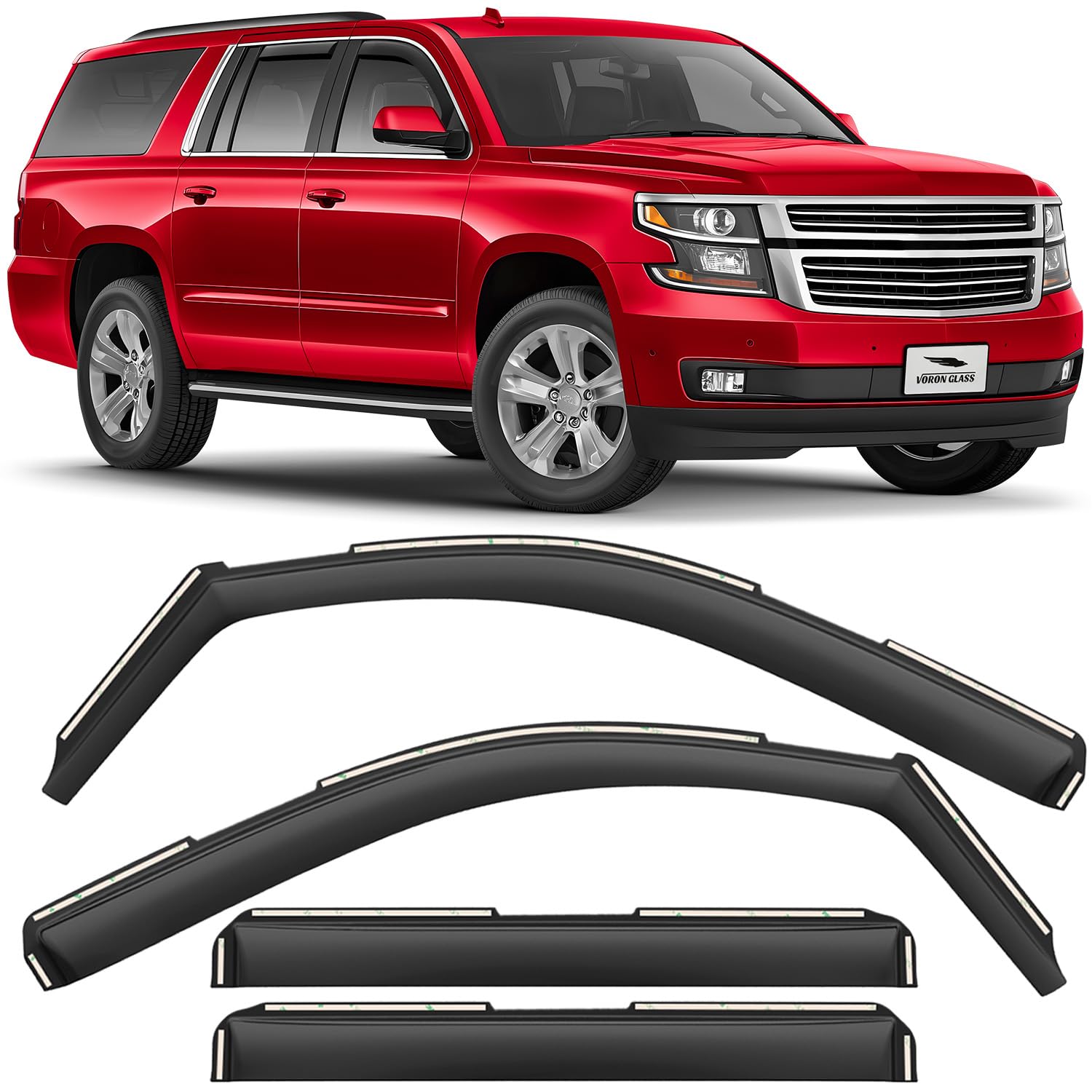 Voron Glass in-Channel Extra Durable Rain Guards for Chevrolet (Chevy) Suburban 2015-2020, Window Deflectors, Vent Window Visors, 4 Pieces - 200539