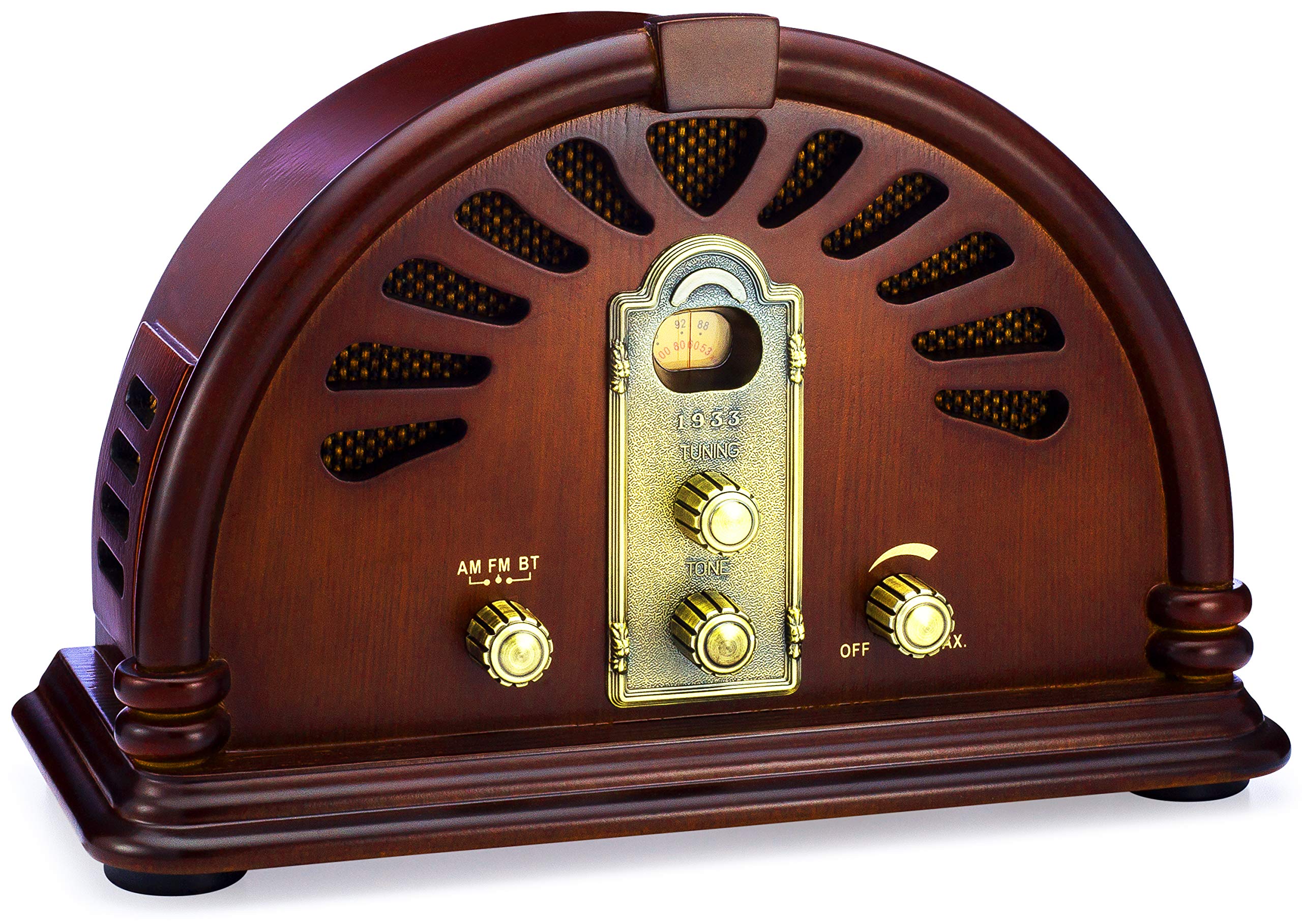 ClearClick Classic Vintage Retro Style AM/FM Radio with Bluetooth - Handmade Wooden Exterior Dark Brown