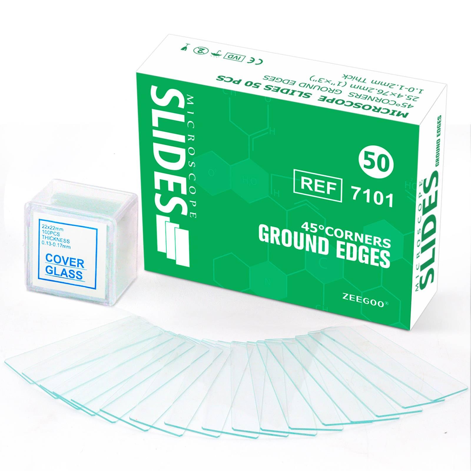 ZEEGOO Microscope Slides and Covers, 50 Slides + 100 Coverslips