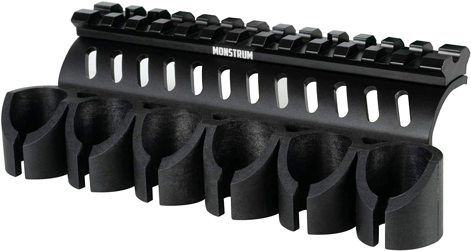 Monstrum Side Saddle Shell Holder with Picatinny Rail Mount for Mossberg 500/590/Shockwave Series Shotguns | 12 Gauge
