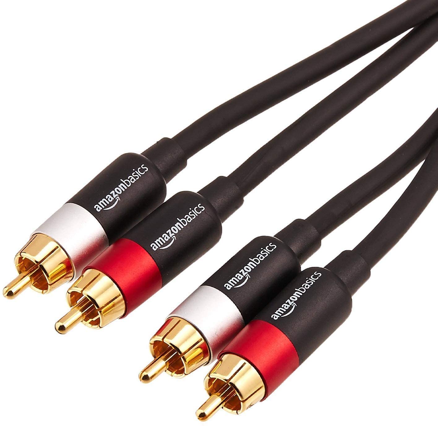 Amazon Basics 2 Male RCA Stereo Audio Cable for Hi-Fi System, Amplifier, Active Speakers or Subwoofer with Gold-Plated Connectors, Digital Audio, Stereo Interconnect, 15 Feet, Black