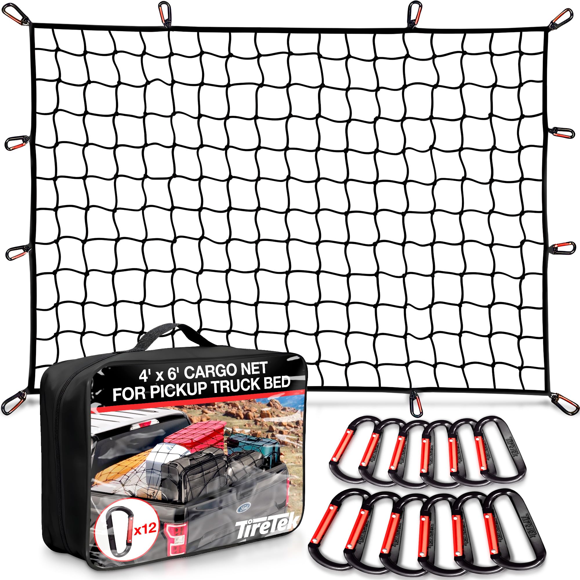 Cargo Net for Pickup Truck Bed – Truck Bed Net with 12 Metal Carabiners