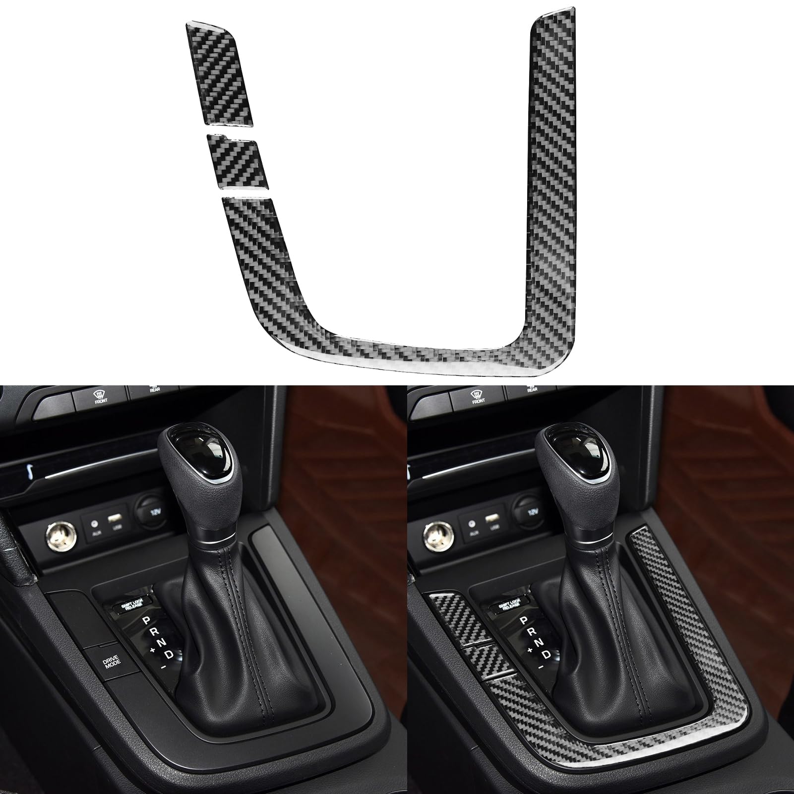 NVCNX Real Carbon Fiber Accessories for Hyundai Elantra 2017 2018 Car Thick Overlay Center Console Gear Shift Panel Button Cover Interior Trim Soft Sticker Decal 3PCs only for SE SEL