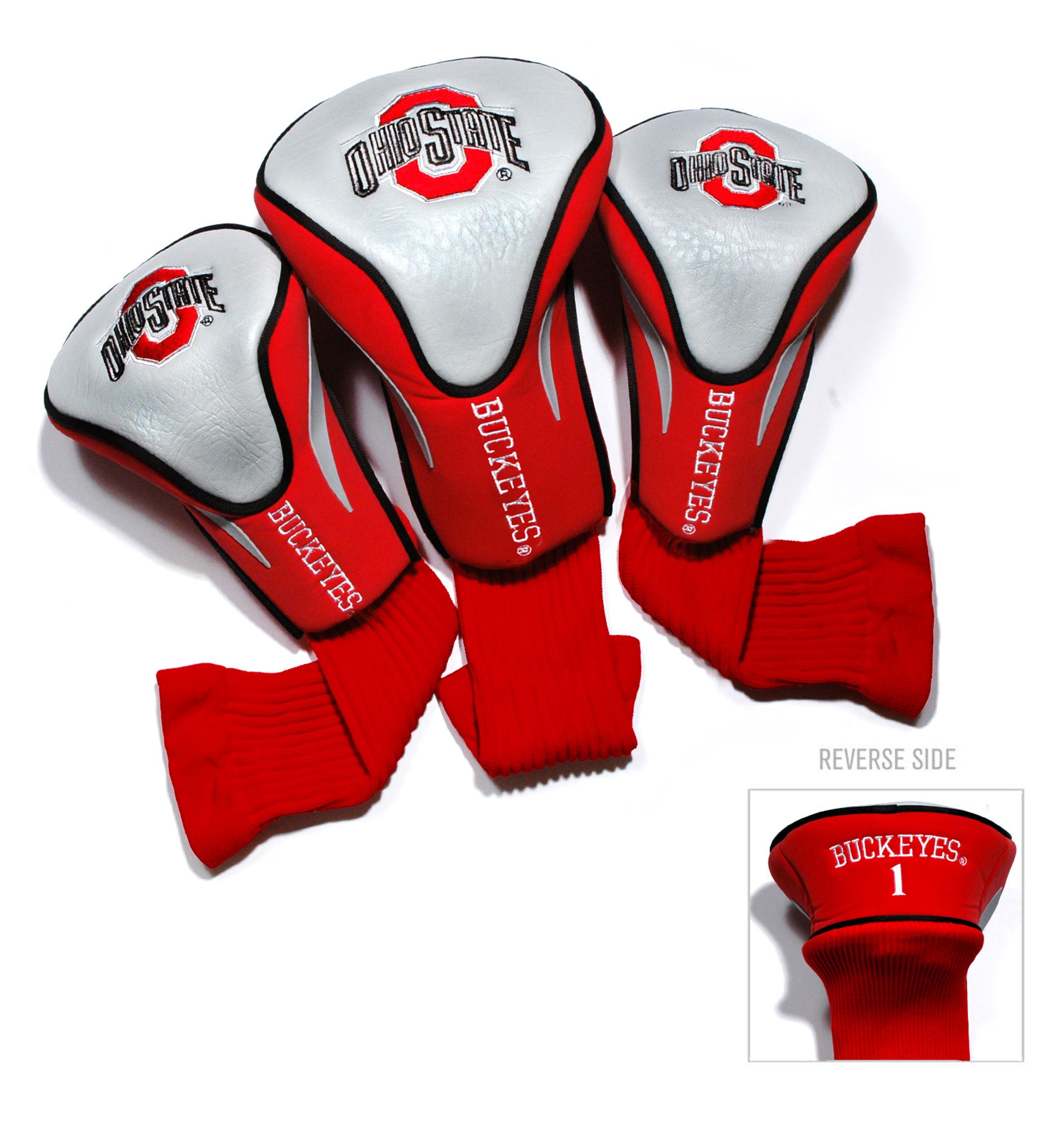 Team Golf NCAA Ohio State Buckeyes Contour Golf Club Headcovers (3 Count) Numbered 1, 3, & X, Fits Oversized Drivers, Utility, Rescue & Fairway Clubs, Velour lined for Extra Club Protection
