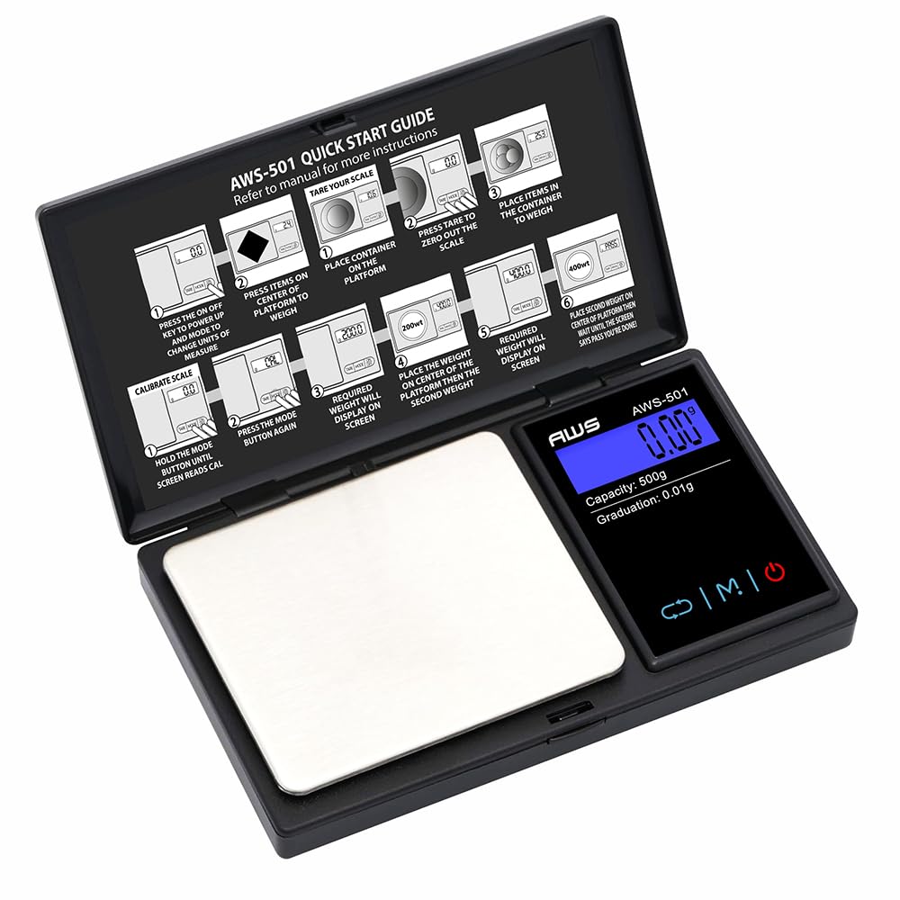 Series Digital Pocket Weight Scale 600g x 0.1g |Digital Gram Scale Small Scale Mini Food Scale Jewelry Scale Ounces/Grains Scale, Easy to Carry - AMERICAN WEIGH SCALES (Black, 500g x 0.01g)