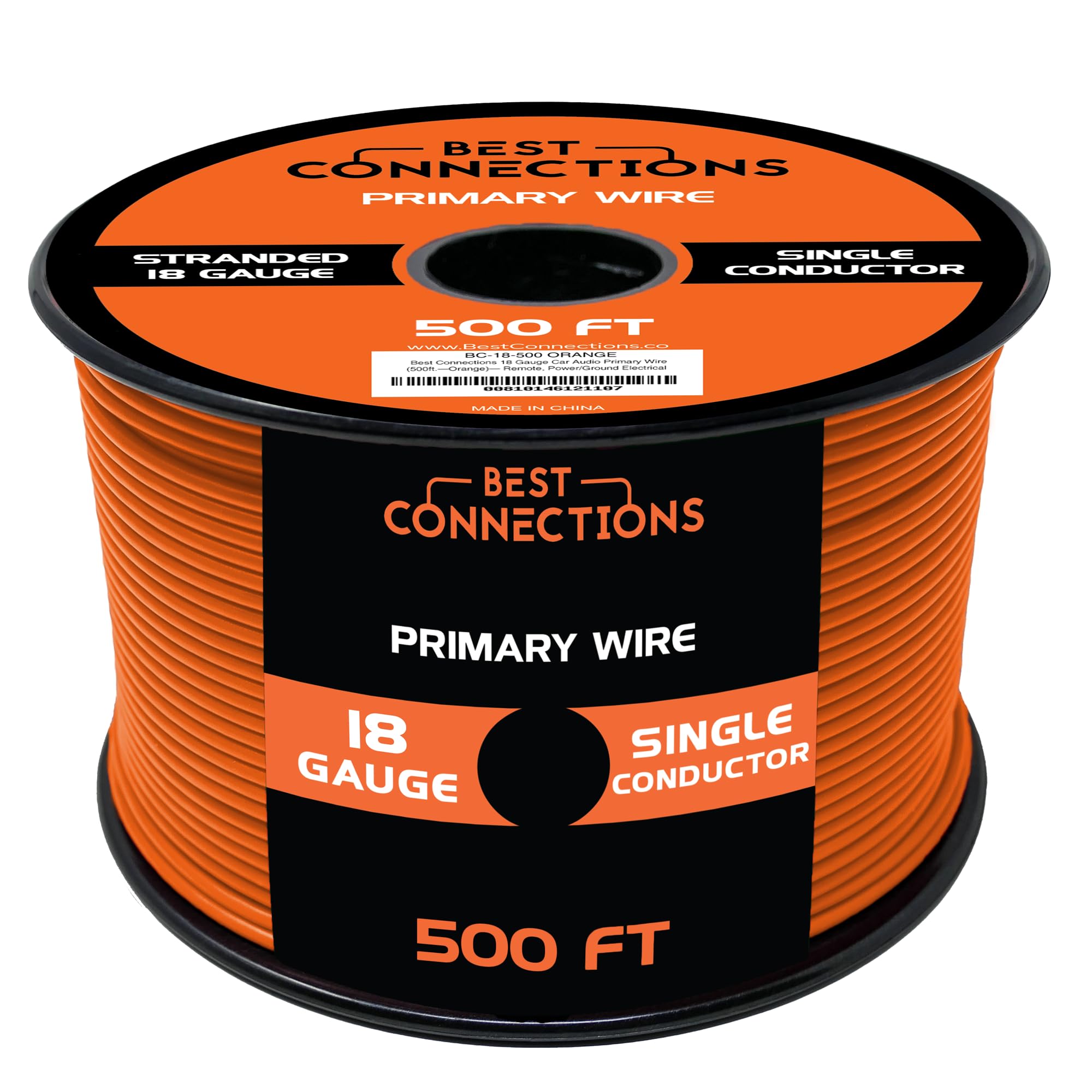 BEST CONNECTIONS Automotive Primary Wire - 500ft (Various Color Options) | Ideal for Trailer, Speaker, and Lighting Circuits | Durable Primary/Remote, Power/Ground Electrical Wiring (Orange, 18 Gauge)
