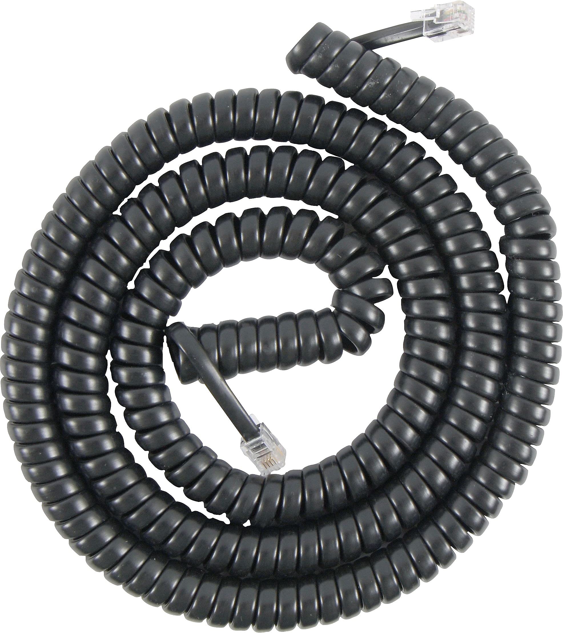 Power Gear Coiled Telephone Cord, 2 Feet Coiled, 12 Feet Uncoiled, Phone Cord works with All Corded Landline Phones, For Use in Home or Office, Black, 27639
