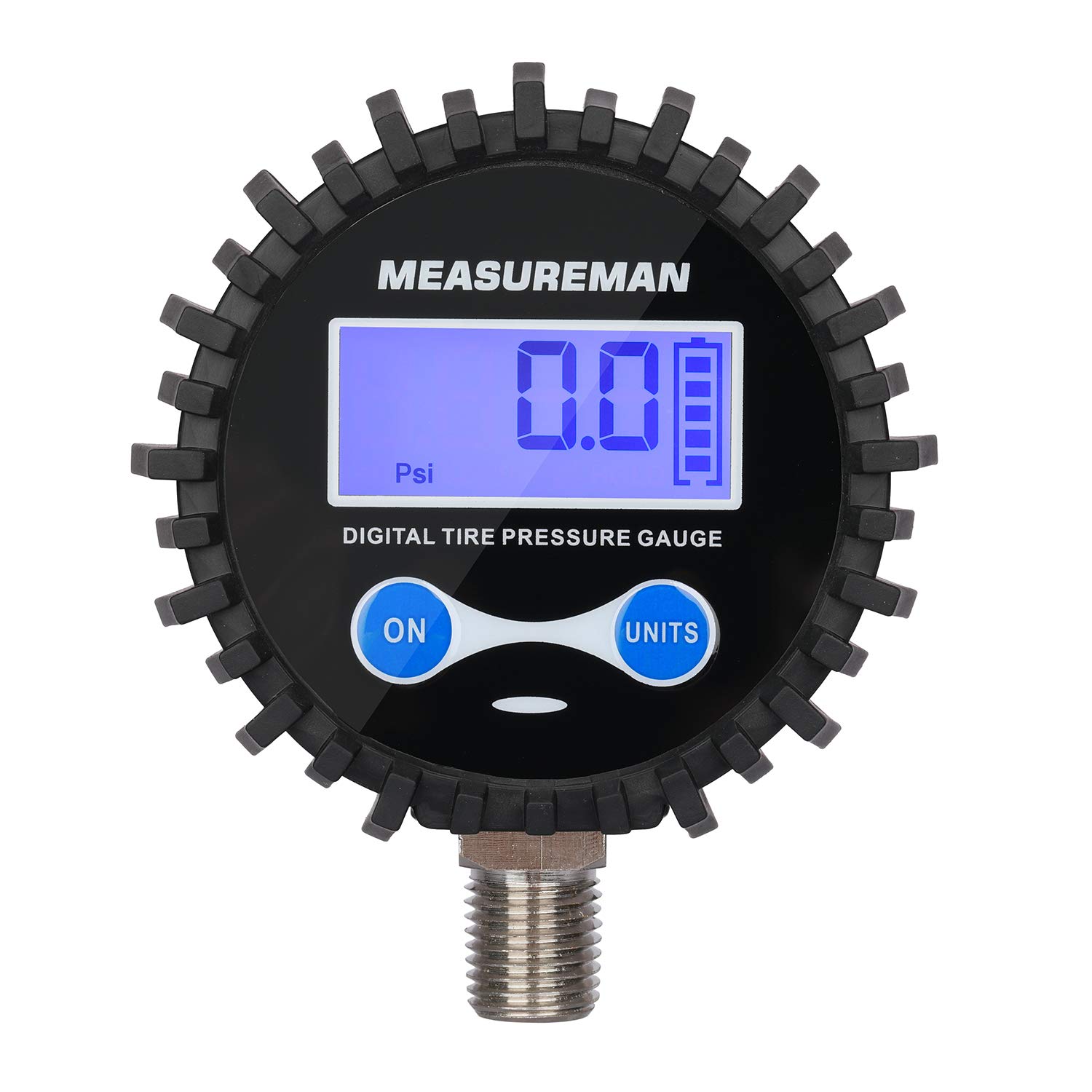 MEASUREMAN 2-1/2" Dial Size Digital Air Pressure Gauge with 1/4'' NPT Bottom Connector and Protective Boot, 0-200psi, Accuracy 1%, Battery Powered, with LED Light