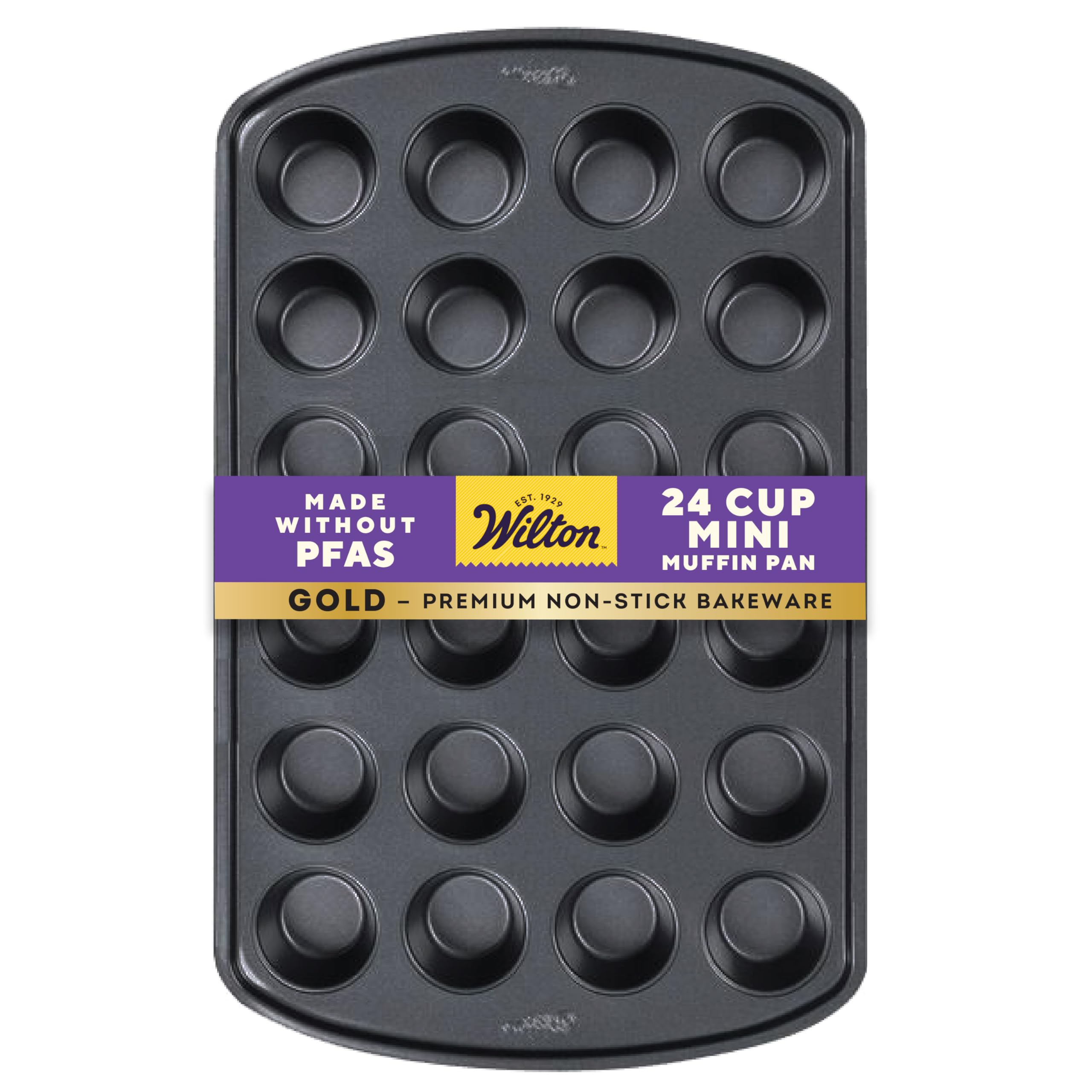 Wilton Gold Premium Non-Stick Warp-Resistant Bakeware, Made without PFAs, Muffin Pan, 24-cup, 16x10x1 in, Packaging May Vary