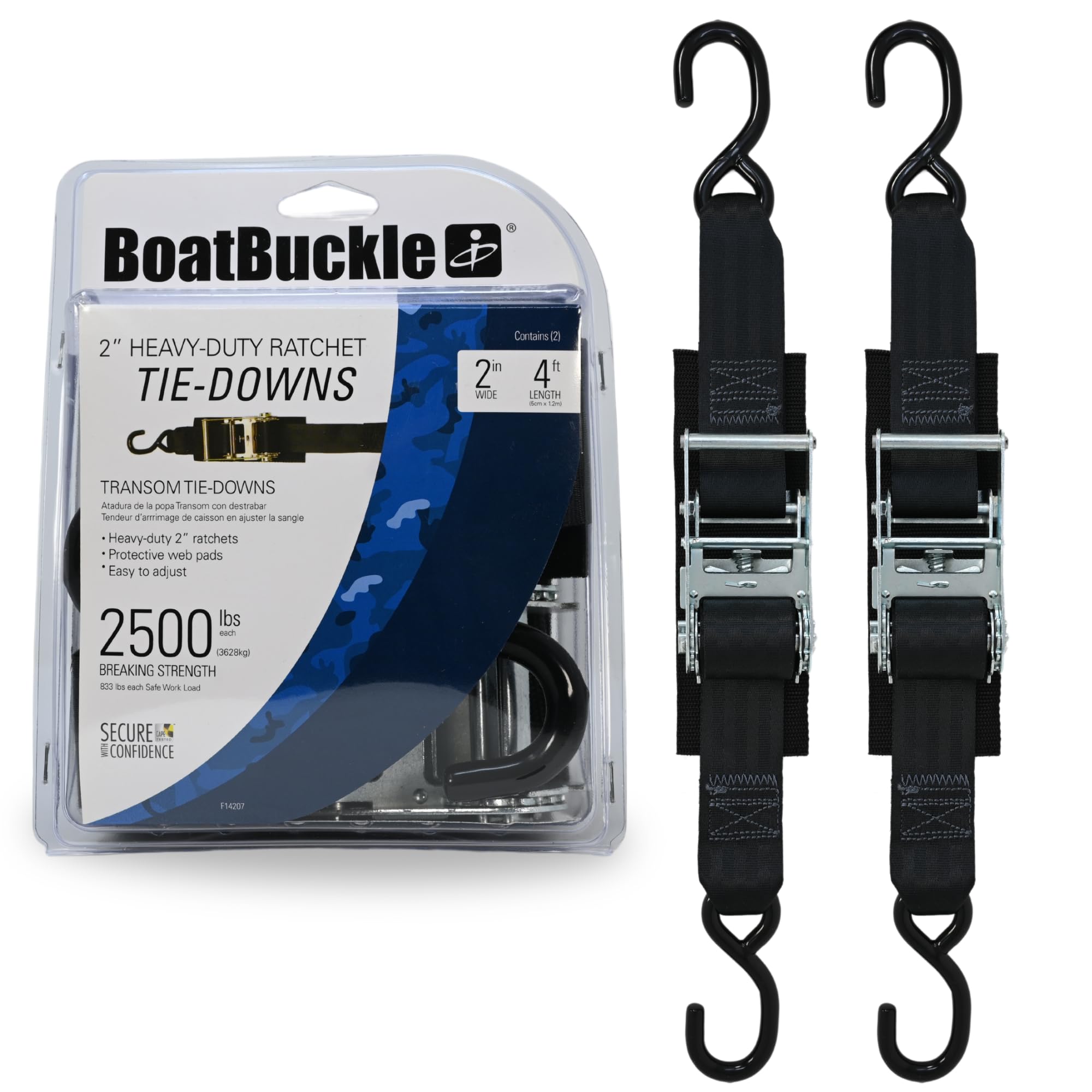BoatBuckle F14207 Heavy Duty Ratchet Transom Tie-Downs (Pair)
