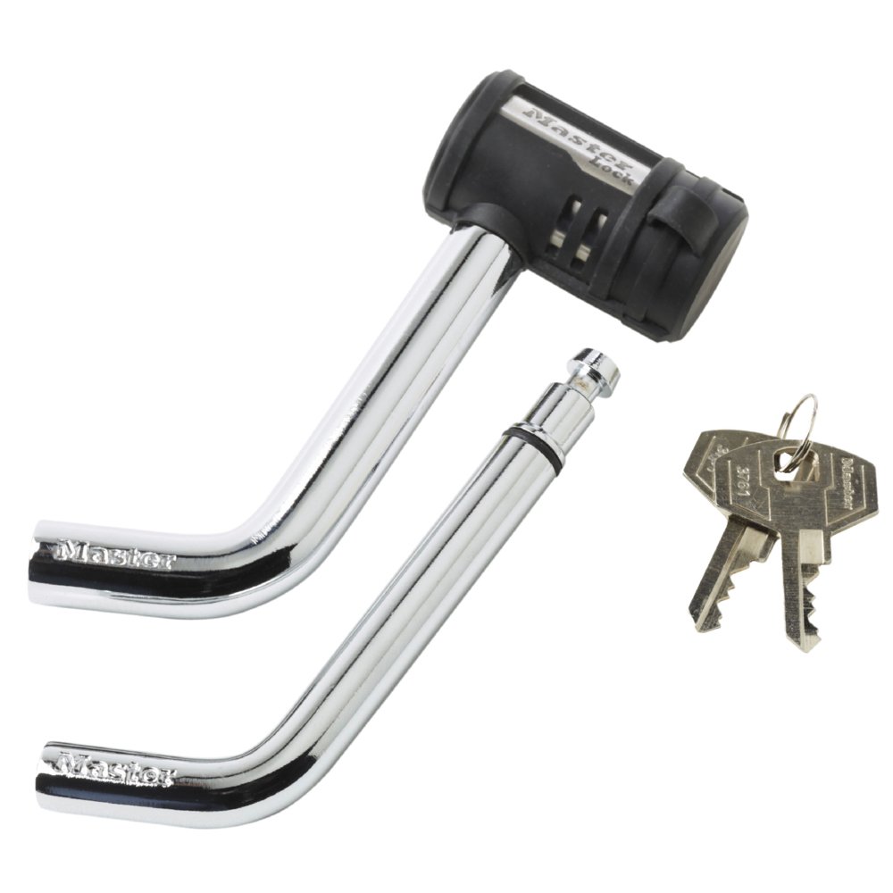 Master Lock Receiver Lock, 1/2 in. and 5/8 in. Swivel Head, Weather Resistant Trailer Coupler Locking Hitch Pin with Keys for Protecting Trailers, RVs, 2866DAT