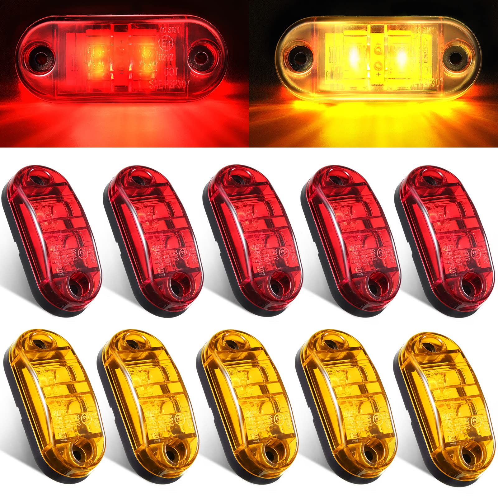 Tallew 10 Pcs 2.5 Inch LED Trailer Side Marker Lights, Amber, Red