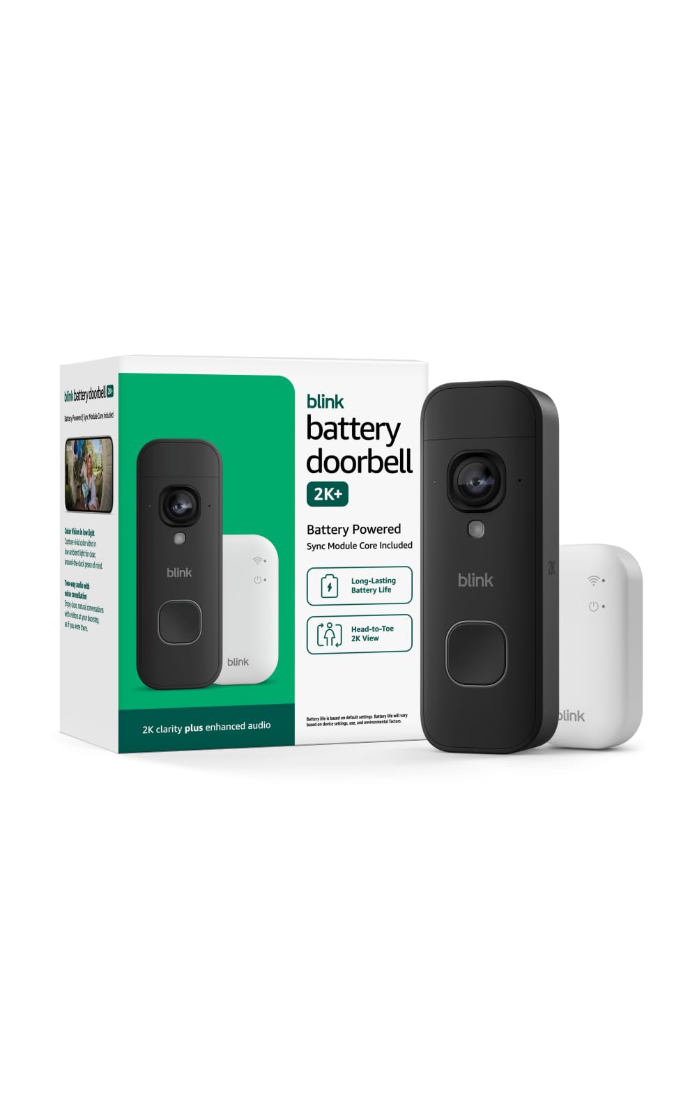 Blink Battery Doorbell 2K+ (newest model) — Wireless video doorbell, 2K video resolution, enhanced audio. Sync Module Core included – System (Black)