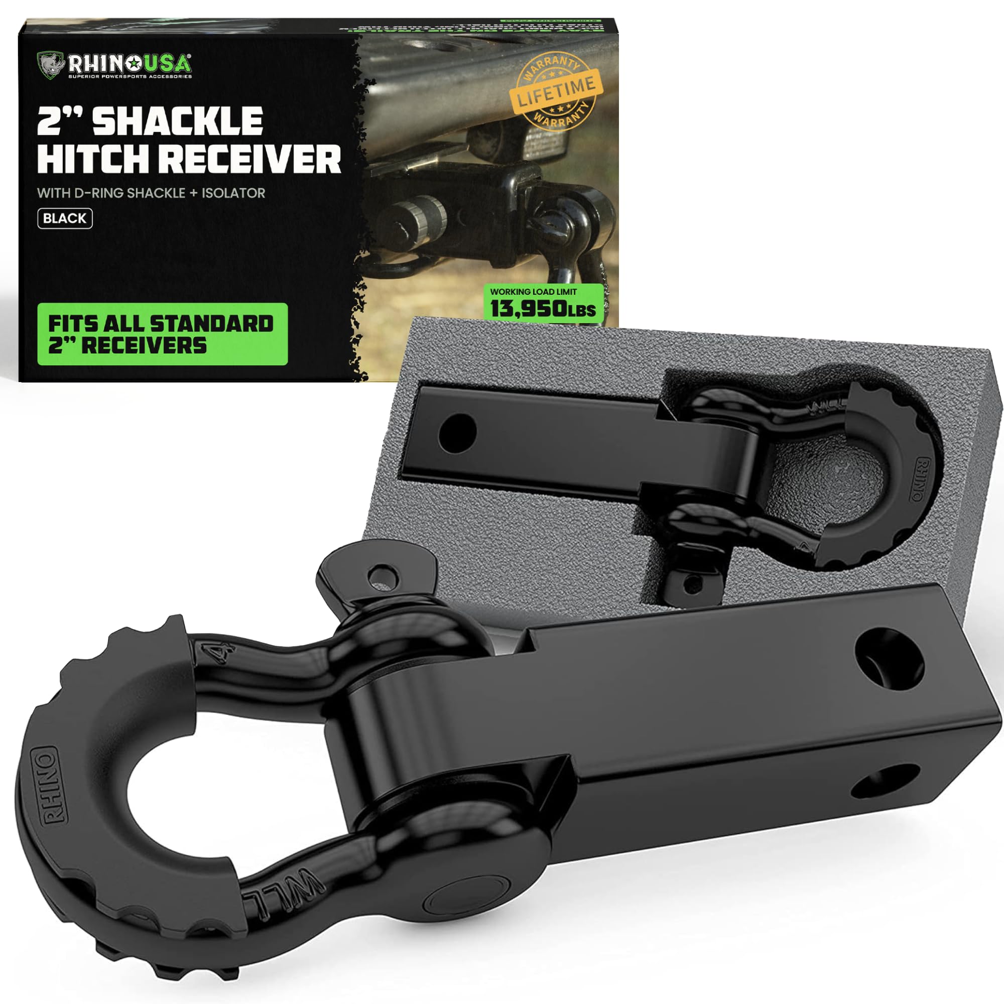 Rhino USA Shackle Hitch Receiver - Fits 2in Receivers for Vehicle Recovery