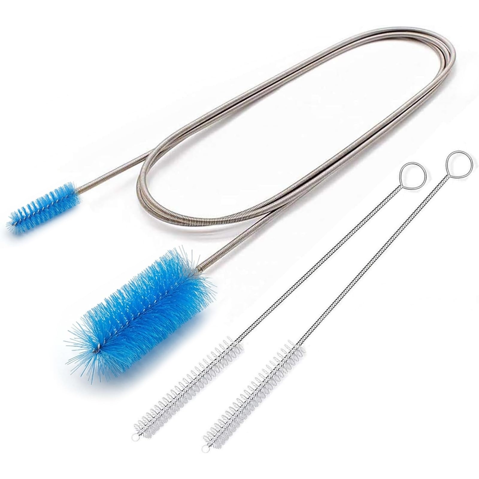 67" Flexible Drain Brush Set, Double Ended Long Hose Pipe Cleaner with 2 Pcs 8.2" Straw Cleaning Brushes, Nylon Tube Cleaner Tool for Refrigerator Defrost, Aquarium Filter, Sink Drain