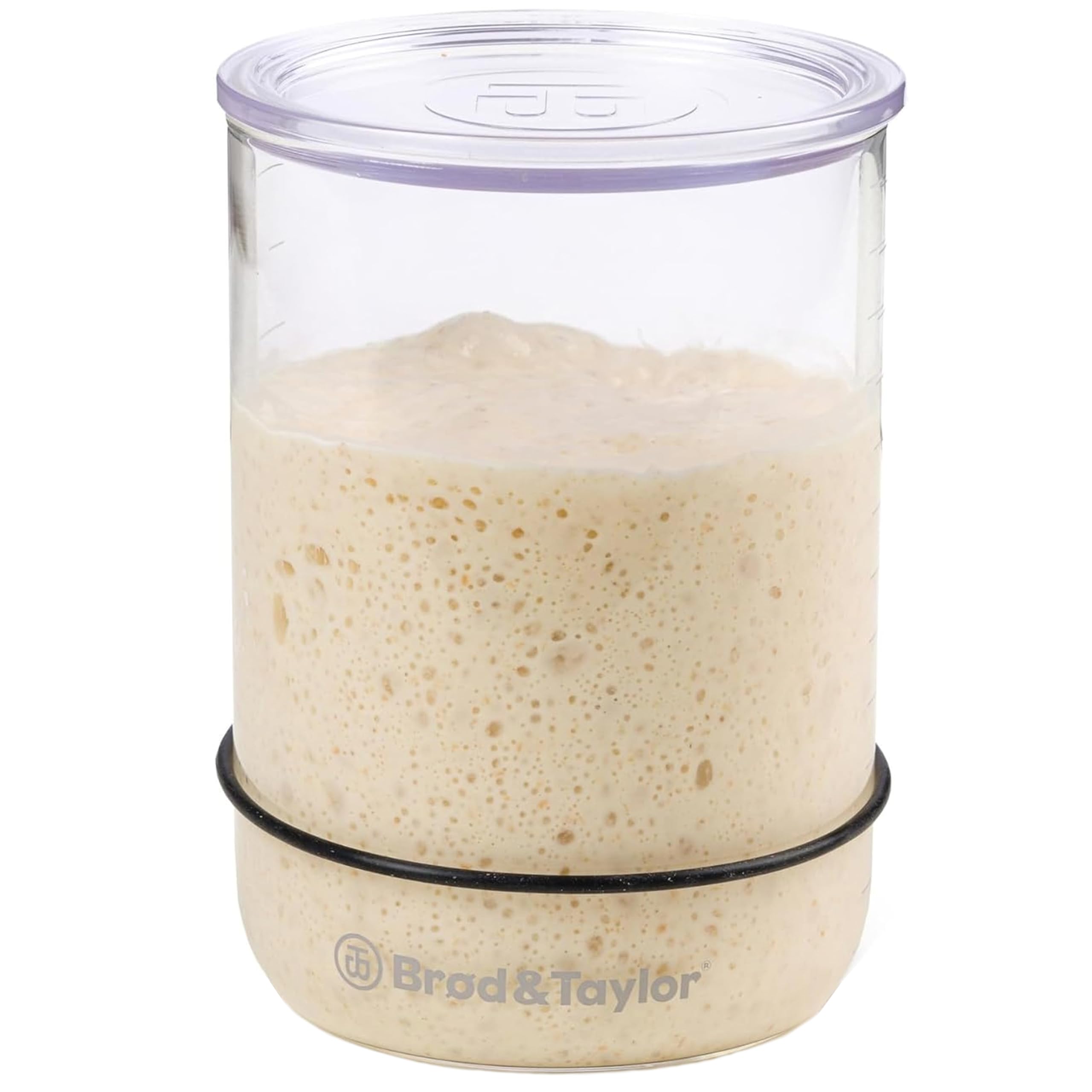 Brod & Taylor Sourdough Starter Jar (32oz) 100% Dishwasher Safe, Measurement Markings, Height Marker & Loose-Fitting Lid That Prevents Pressure Buildup (Durable Glass Jar, BPA-Free)