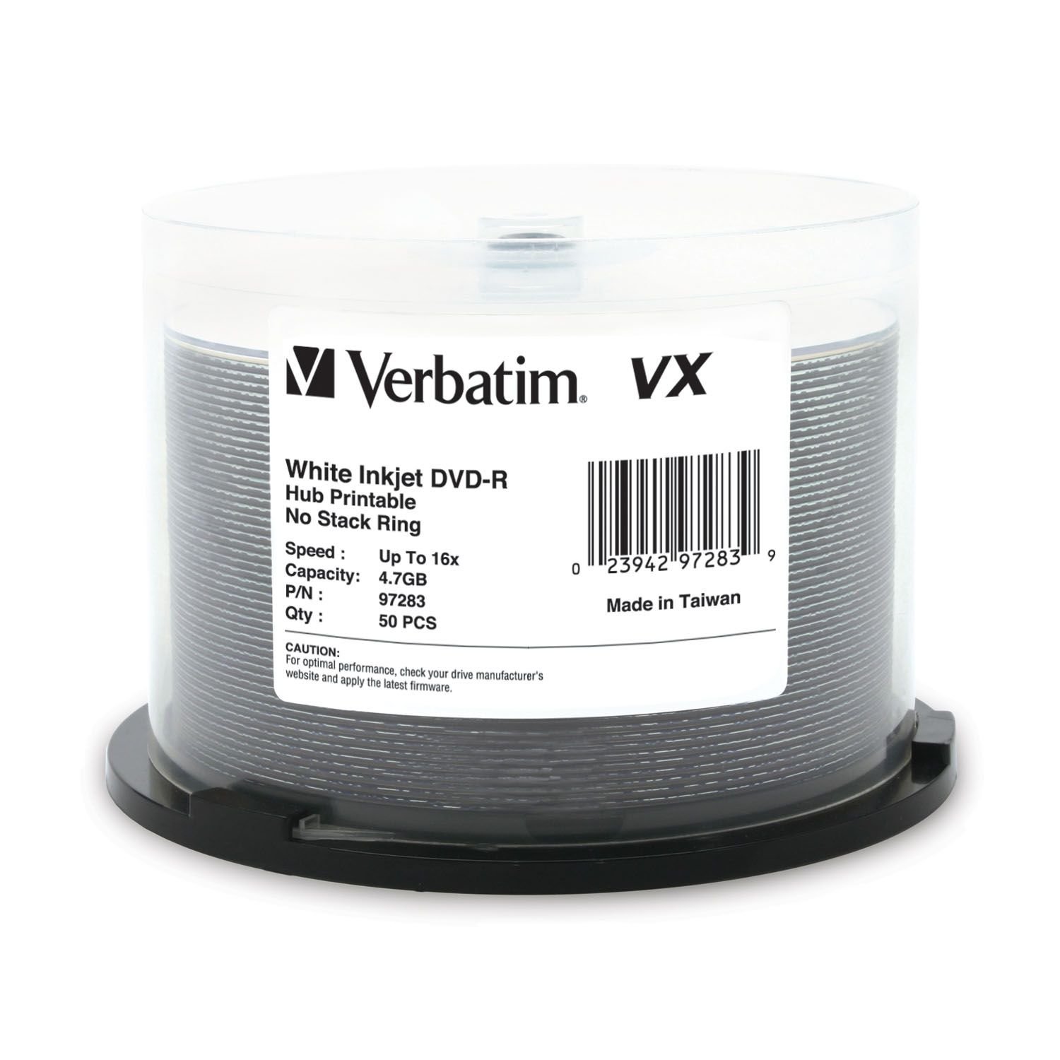 Verbatim 97283 4.7GB 120-Minute 16x VX Hub Inkjet Printable DVD-Rs, 50-ct