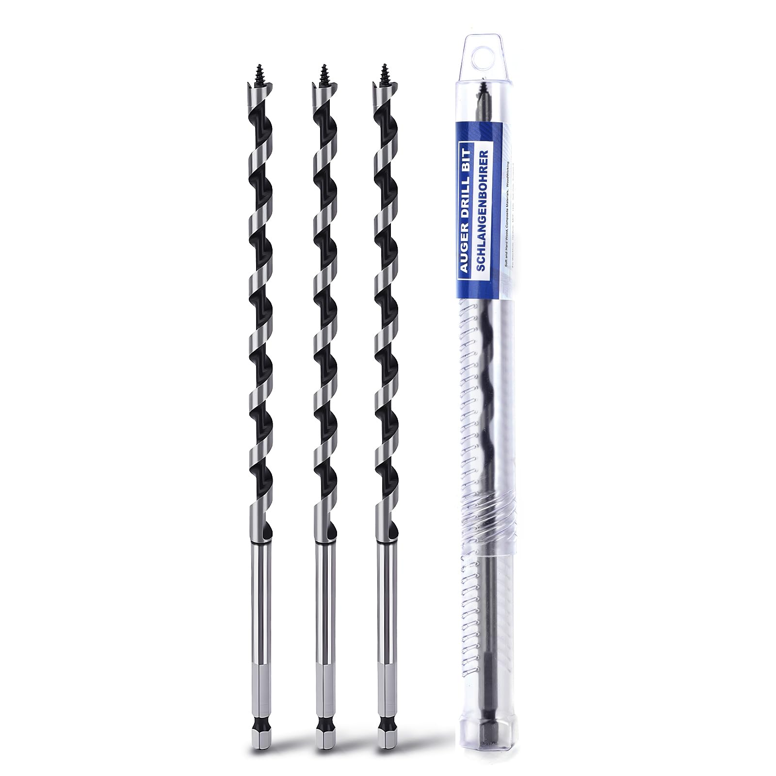 3 Pack 3/8" X 9" Auger Bit for Wood, 10x230mm Hex Long Auger Drill Bit