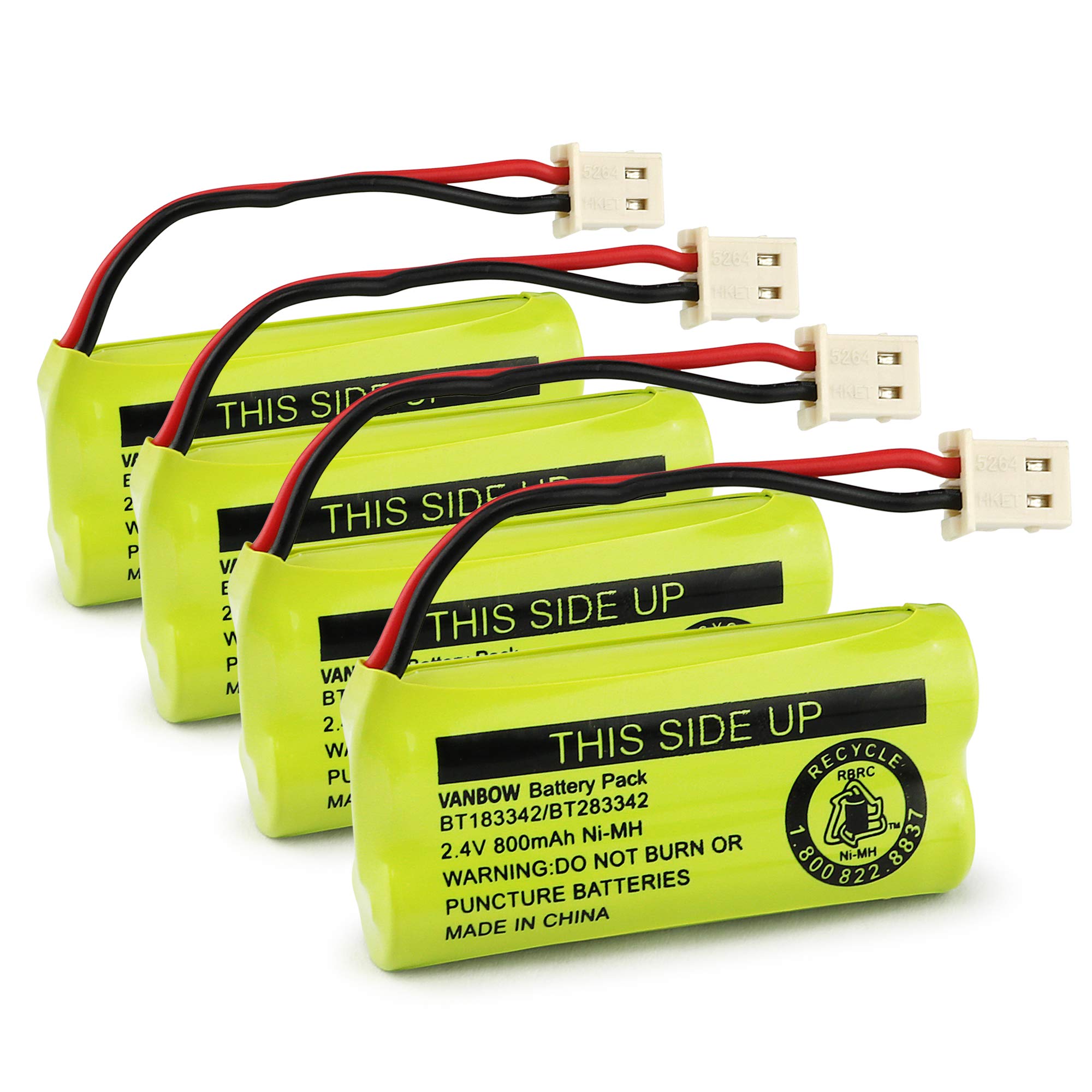 VANBOW BT183342/BT283342 2.4V 800mAh Ni-MH Battery Pack, Compatible with AT&T VTech Cordless Phone Batteries BT166342/BT266342 BT162342/BT262342 CS6709 CS6609 CS6509 CS6409 EL52100 EL50003 (Pack 4)
