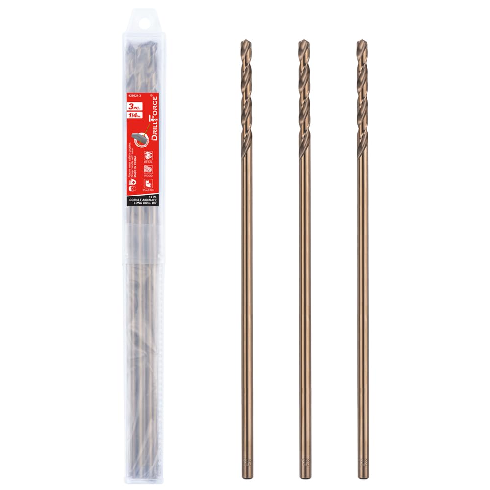 VALYRIANTOOL 1/4 in. x 12 in. Cobalt Aircraft Extension Drill Bits Set(3PCS), M35 High Speed Steel Drill Bit Extra Long Deep Hole Drilling for Stainless Steel, Plastic and Wood