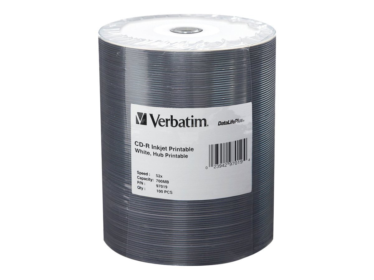 Verbatim 97019 80-Minute/700MB 52x White Inkjet Hub Printable CD-Rs, 100pk