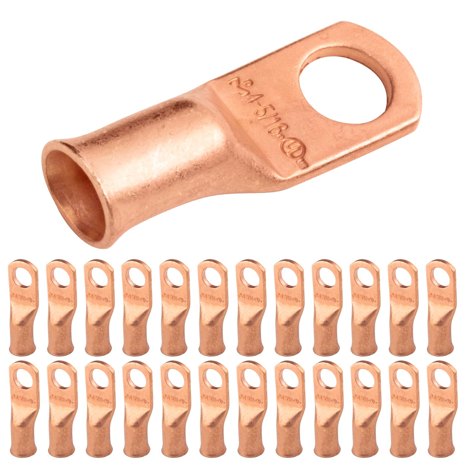 SELTERM 25pcs 4 AWG 5/16" Stud Heavy Duty Bare Copper Battery Cable Lugs